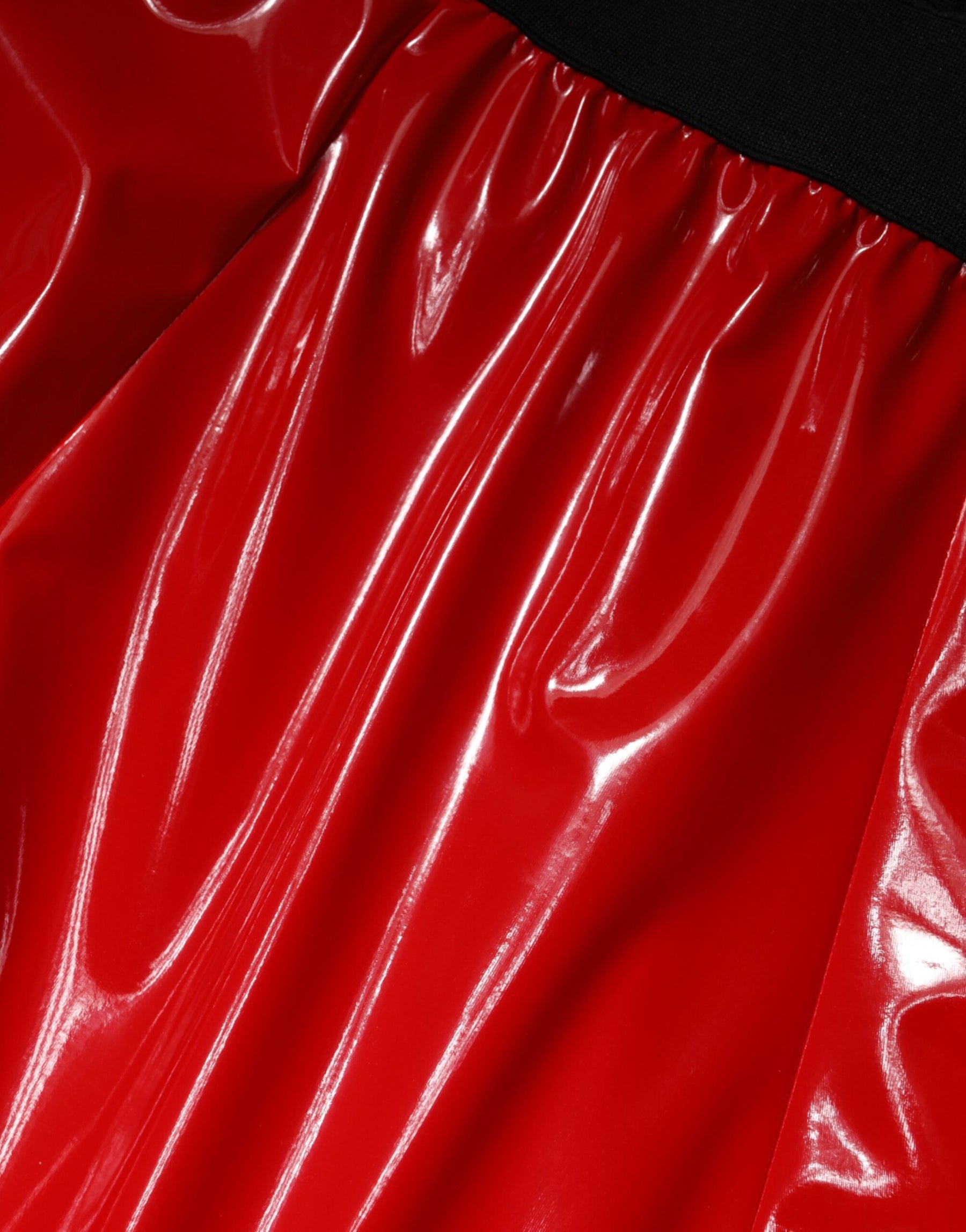 Dolce & Gabbana Glossy Red Polyester High Waist Midi Skirt | Regal Royce