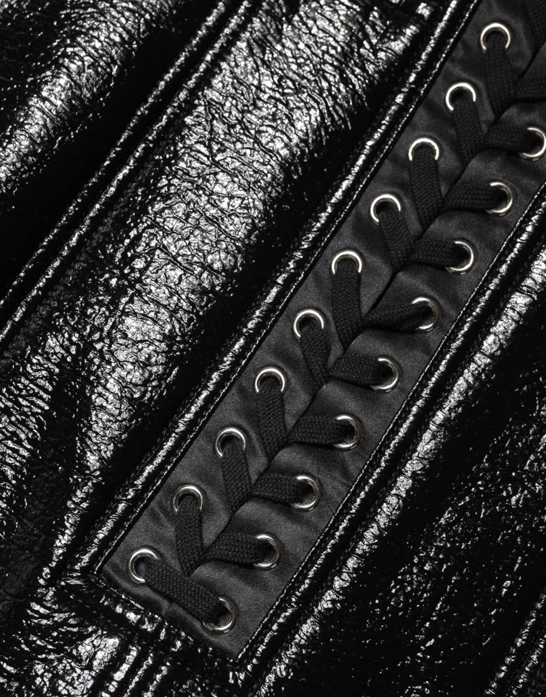 Dolce & Gabbana Black Nylon Eyelet Detail Coated Mini Skirt | Regal Royce