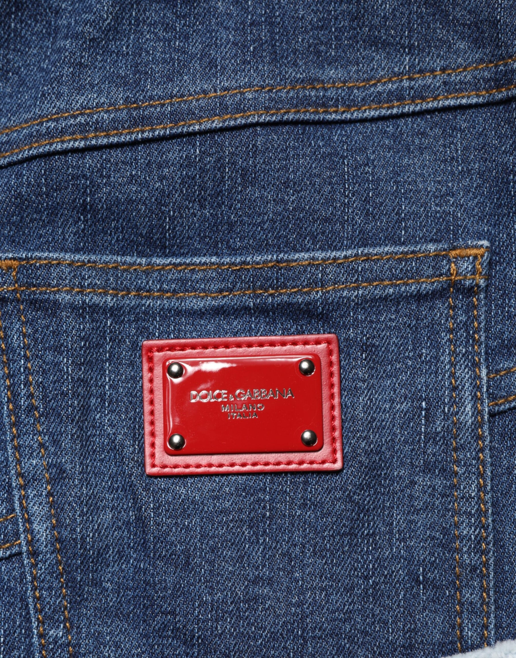 Dolce & Gabbana Blue Patchwork Layered Denim Midi Skirt | Regal Royce