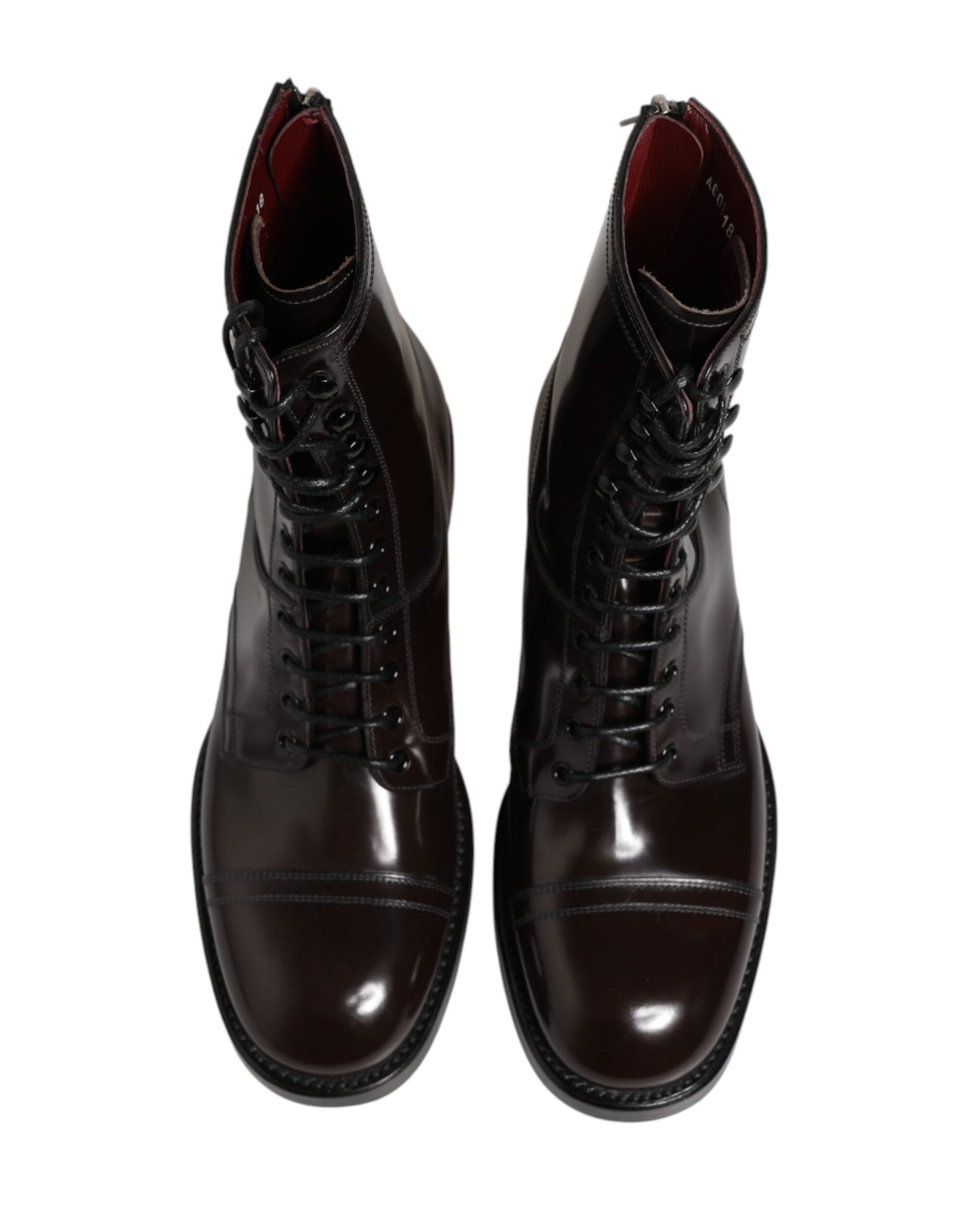 Dolce & Gabbana Black Leather Lace Up Mid Calf Boots Shoes