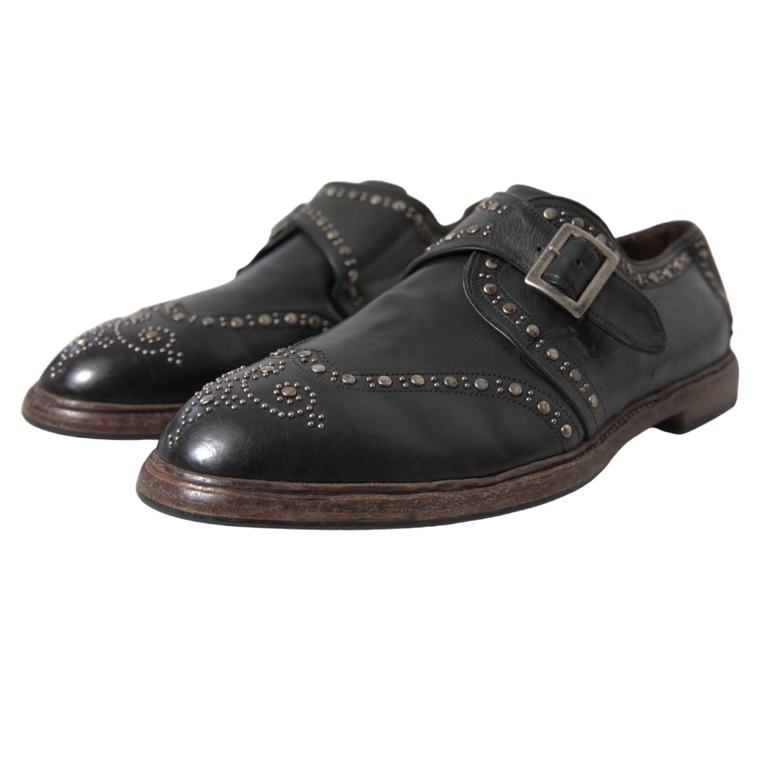 Dolce & Gabbana Black Leather Monk Strap Studded Dress Shoes | Regal Royce