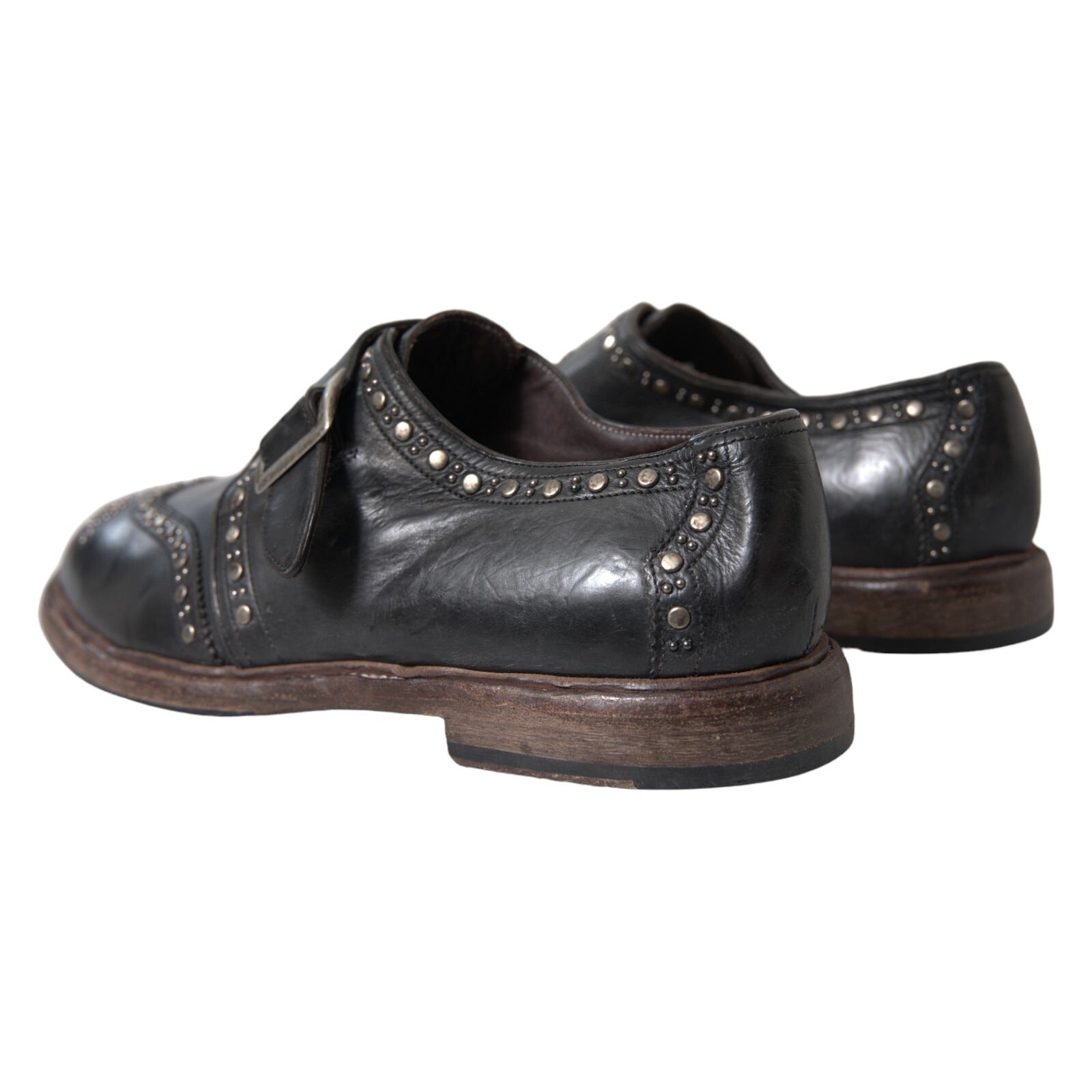 Dolce & Gabbana Black Leather Monk Strap Studded Dress Shoes | Regal Royce