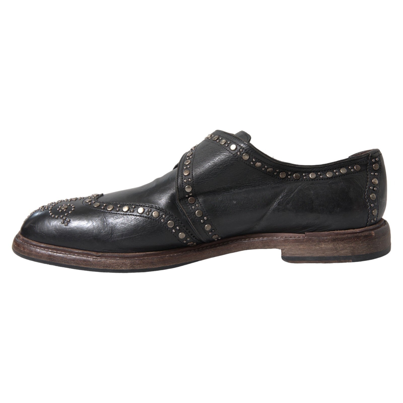 Dolce & Gabbana Black Leather Monk Strap Studded Dress Shoes | Regal Royce