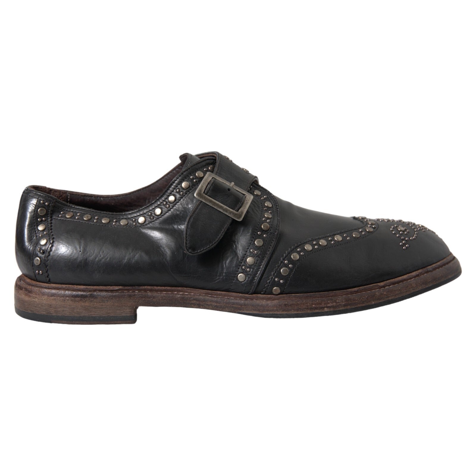 Dolce & Gabbana Black Leather Monk Strap Studded Dress Shoes | Regal Royce