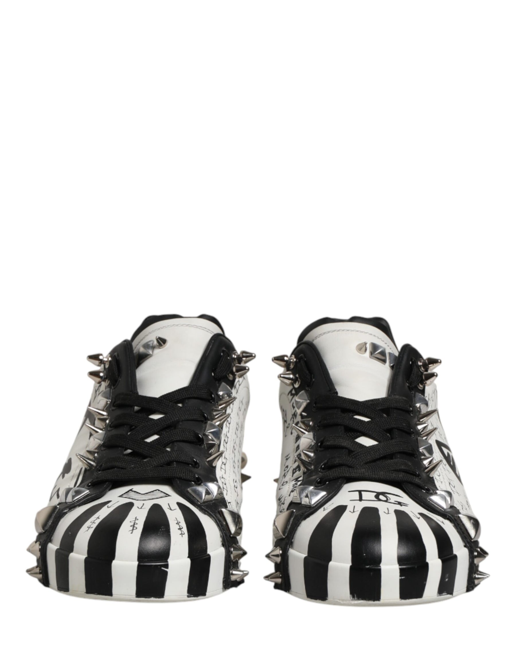 Dolce & Gabbana Black White Studded Low Top Sneakers Shoes | Regal Royce