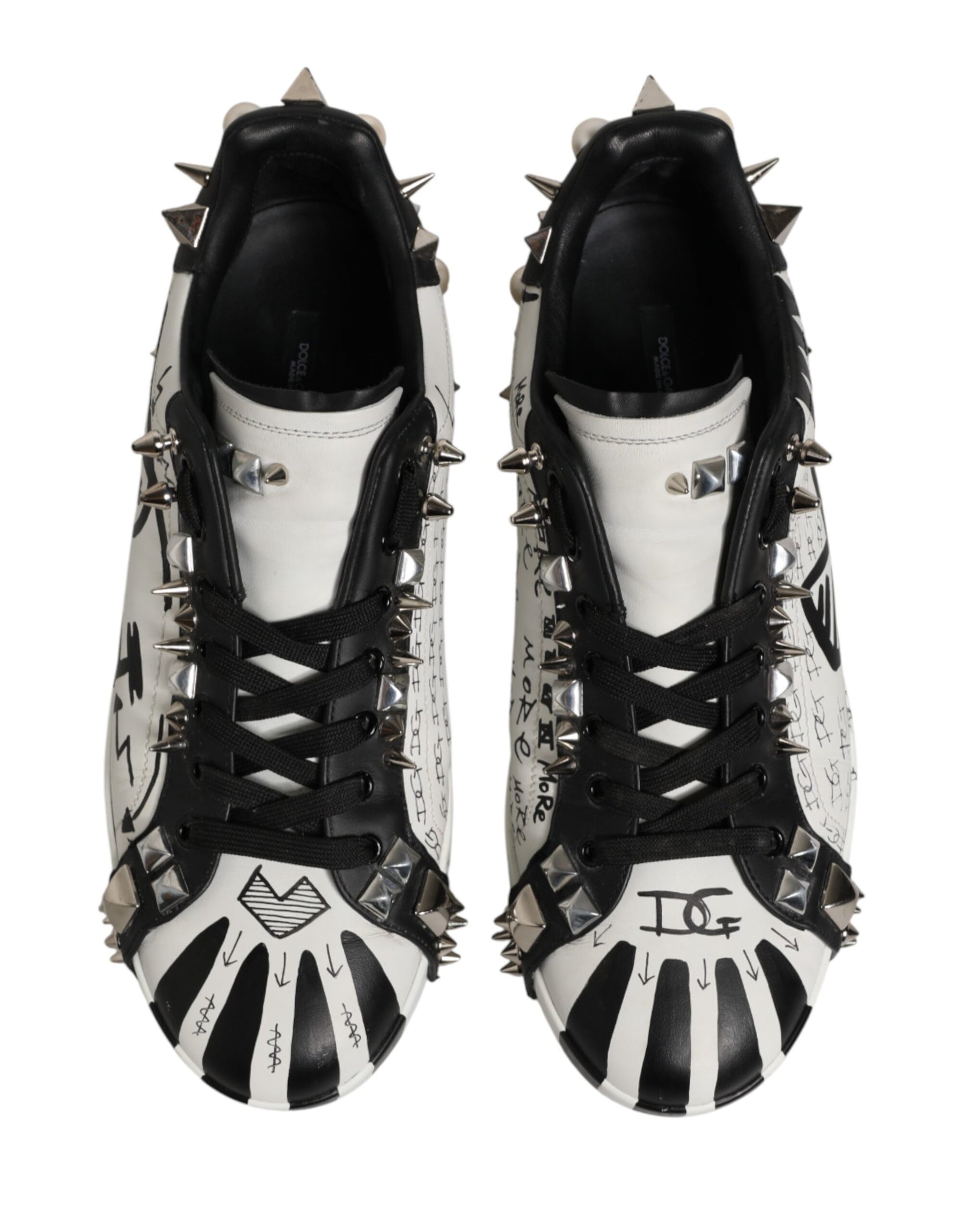 Dolce & Gabbana Black White Studded Low Top Sneakers Shoes | Regal Royce
