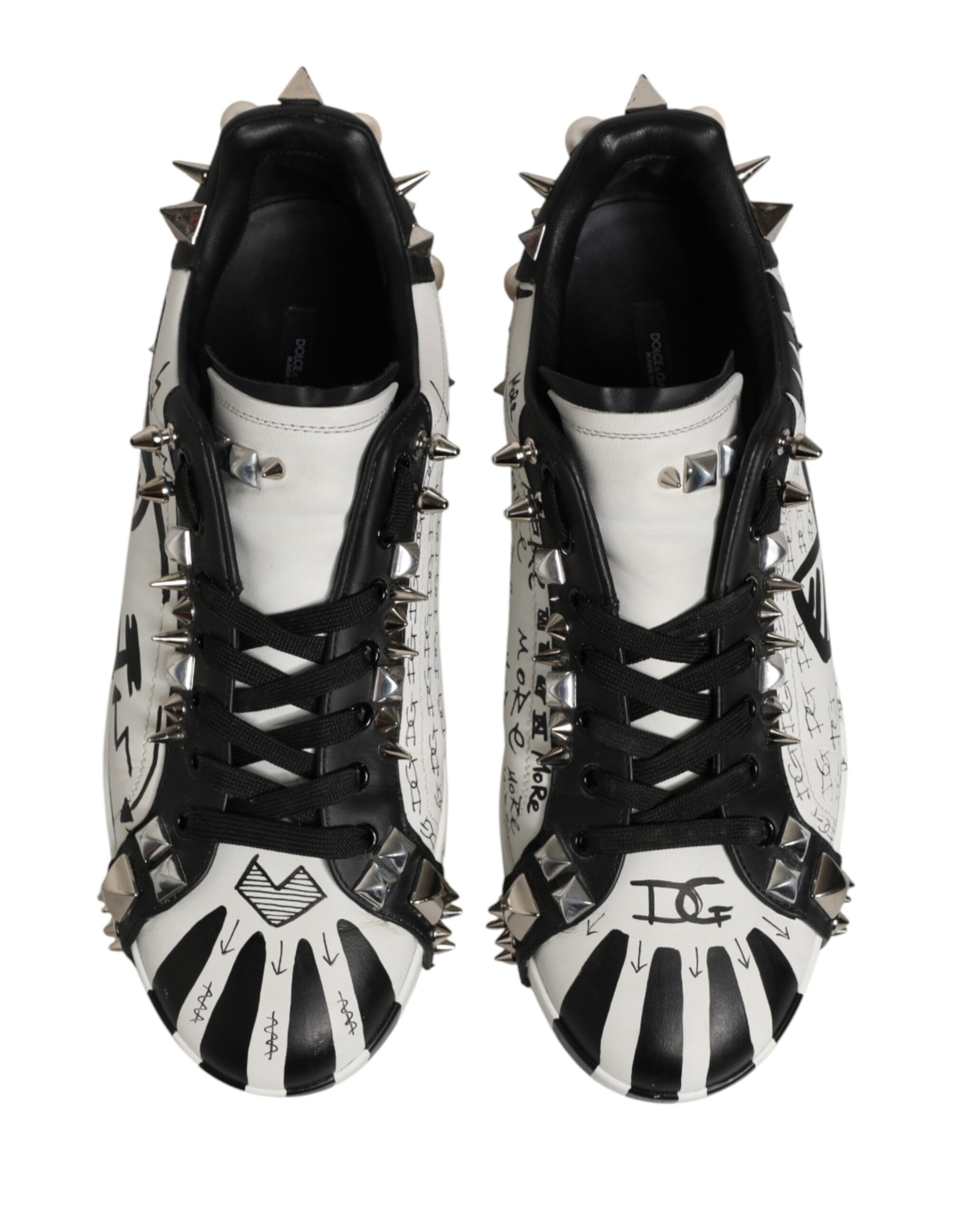 Dolce & Gabbana Black White Studded Low Top Sneakers Shoes | Regal Royce