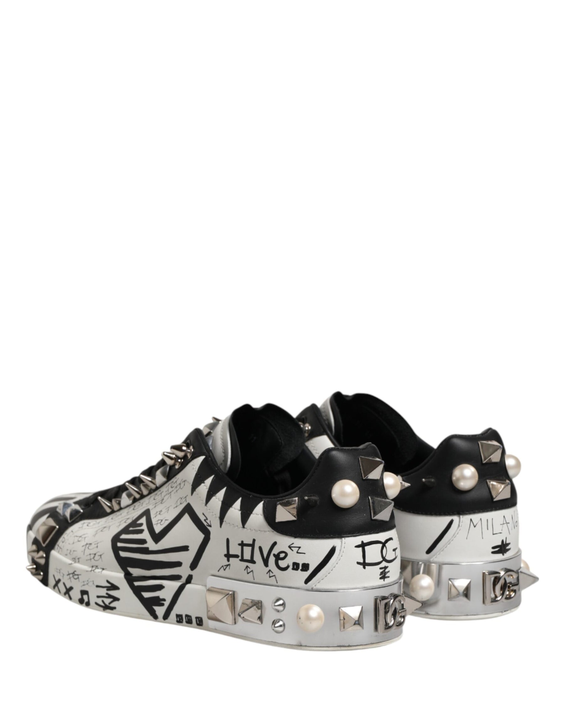 Dolce & Gabbana Black White Studded Low Top Sneakers Shoes | Regal Royce