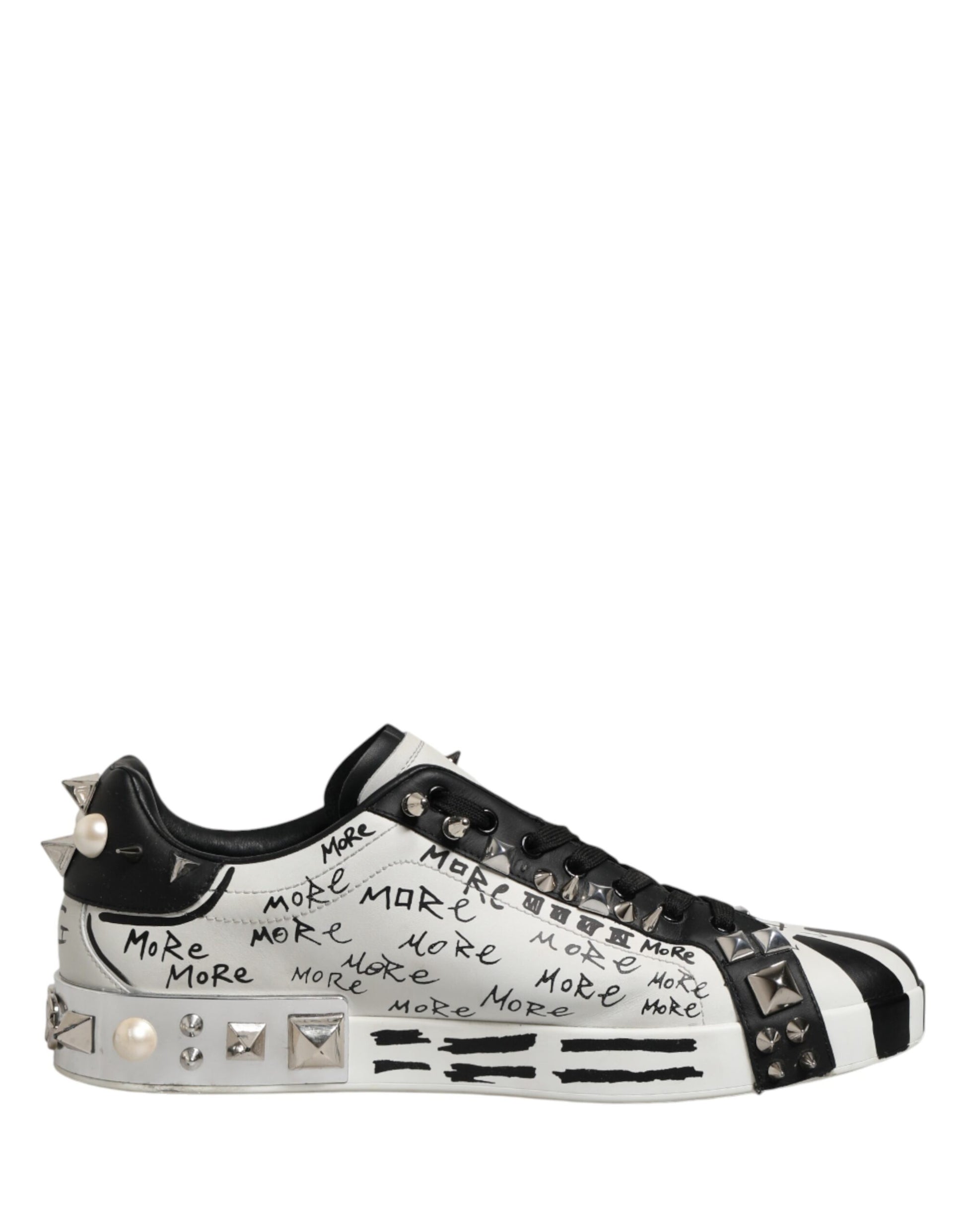 Dolce & Gabbana Black White Studded Low Top Sneakers Shoes | Regal Royce