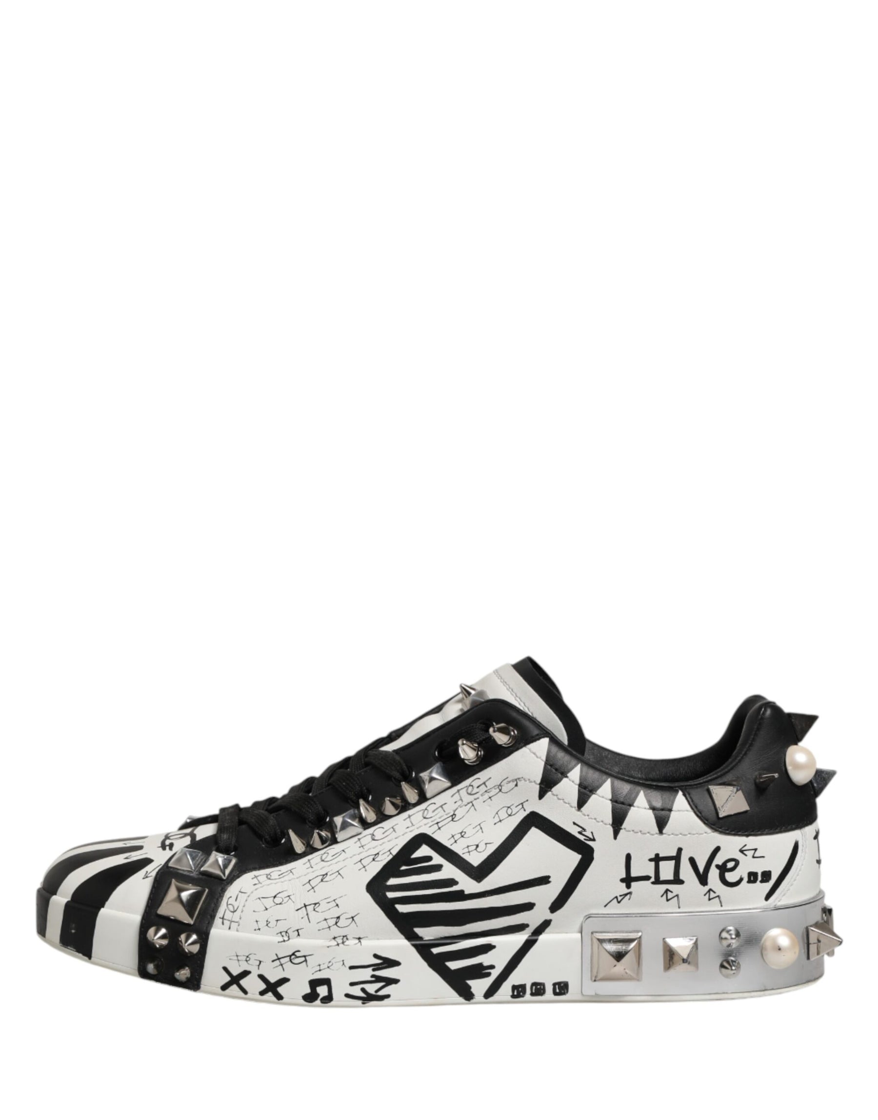 Dolce & Gabbana Black White Studded Low Top Sneakers Shoes | Regal Royce
