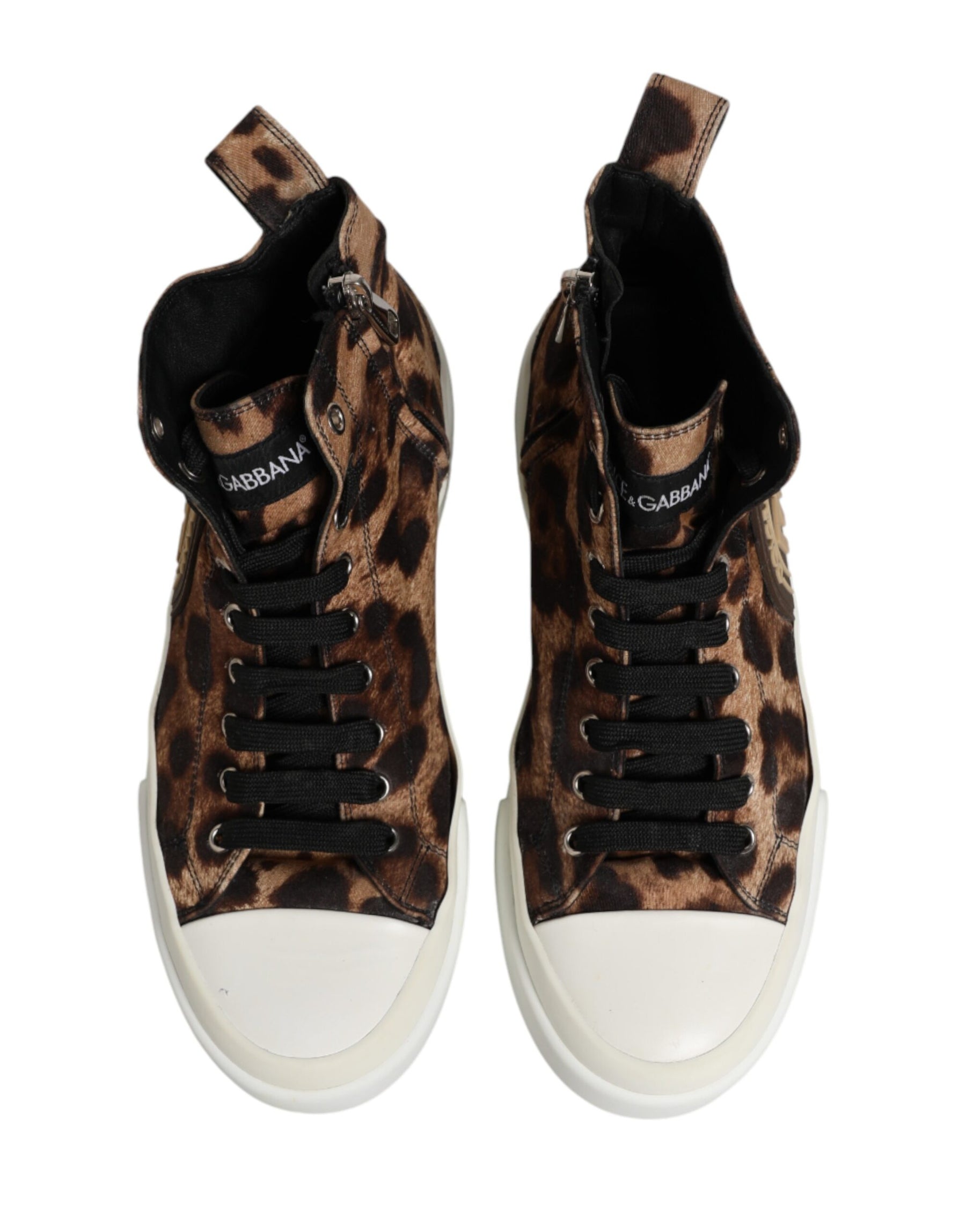 Dolce & Gabbana Brown Leopard Cotton High Top Sneakers  Shoes | Regal Royce