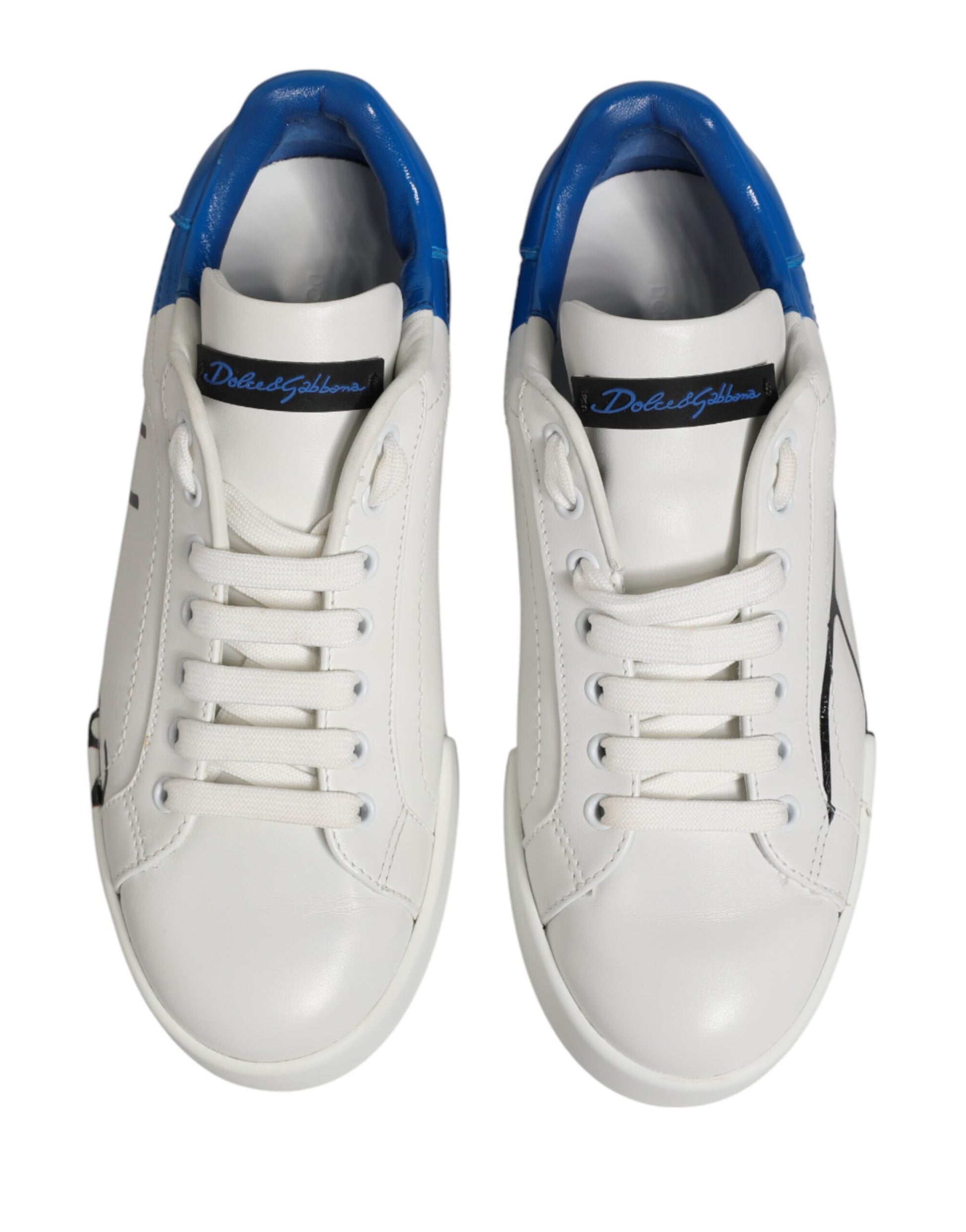 Dolce & Gabbana White Blue Portofino Low Top Sneakers Shoes | Regal Royce