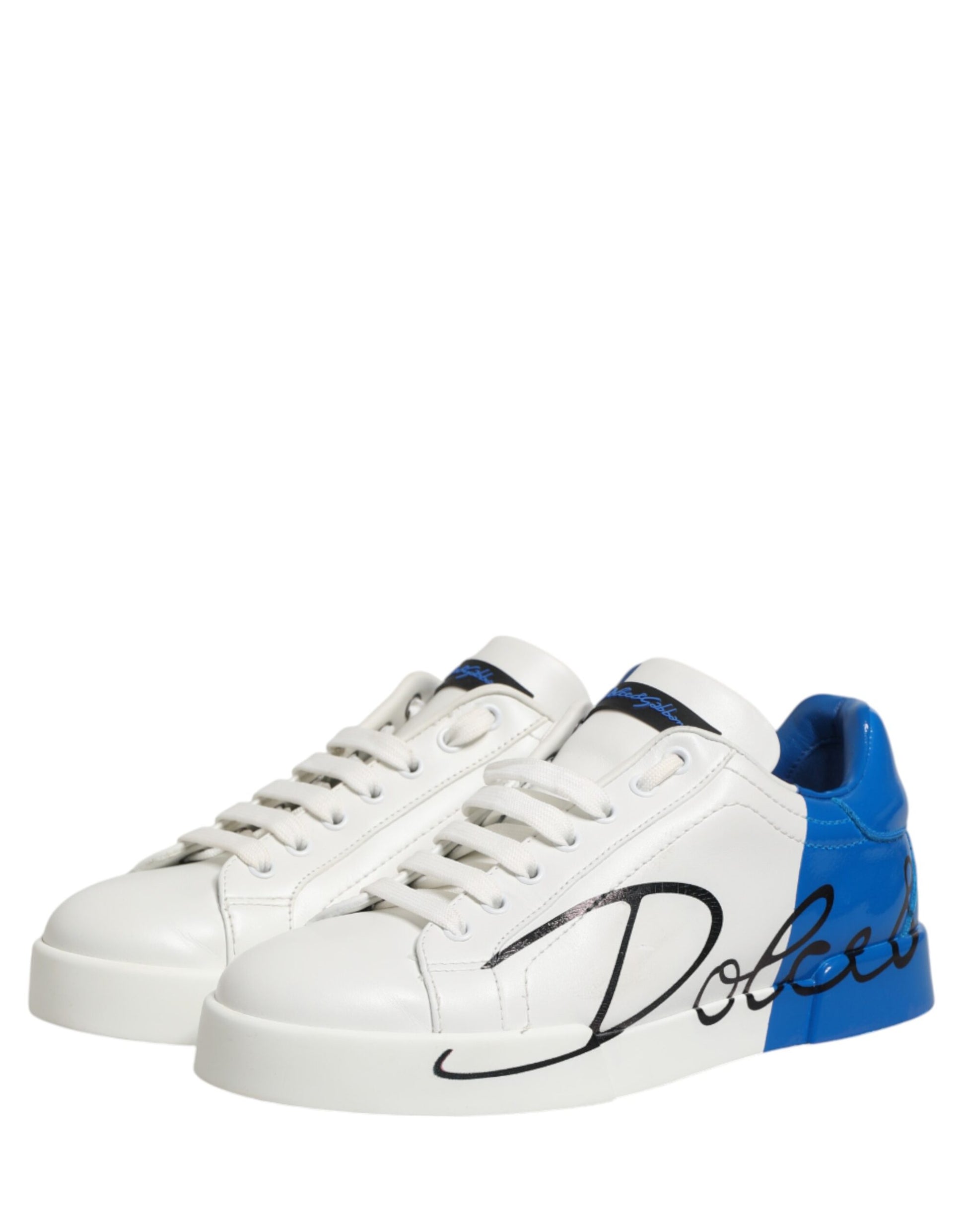 Dolce & Gabbana White Blue Portofino Low Top Sneakers Shoes | Regal Royce