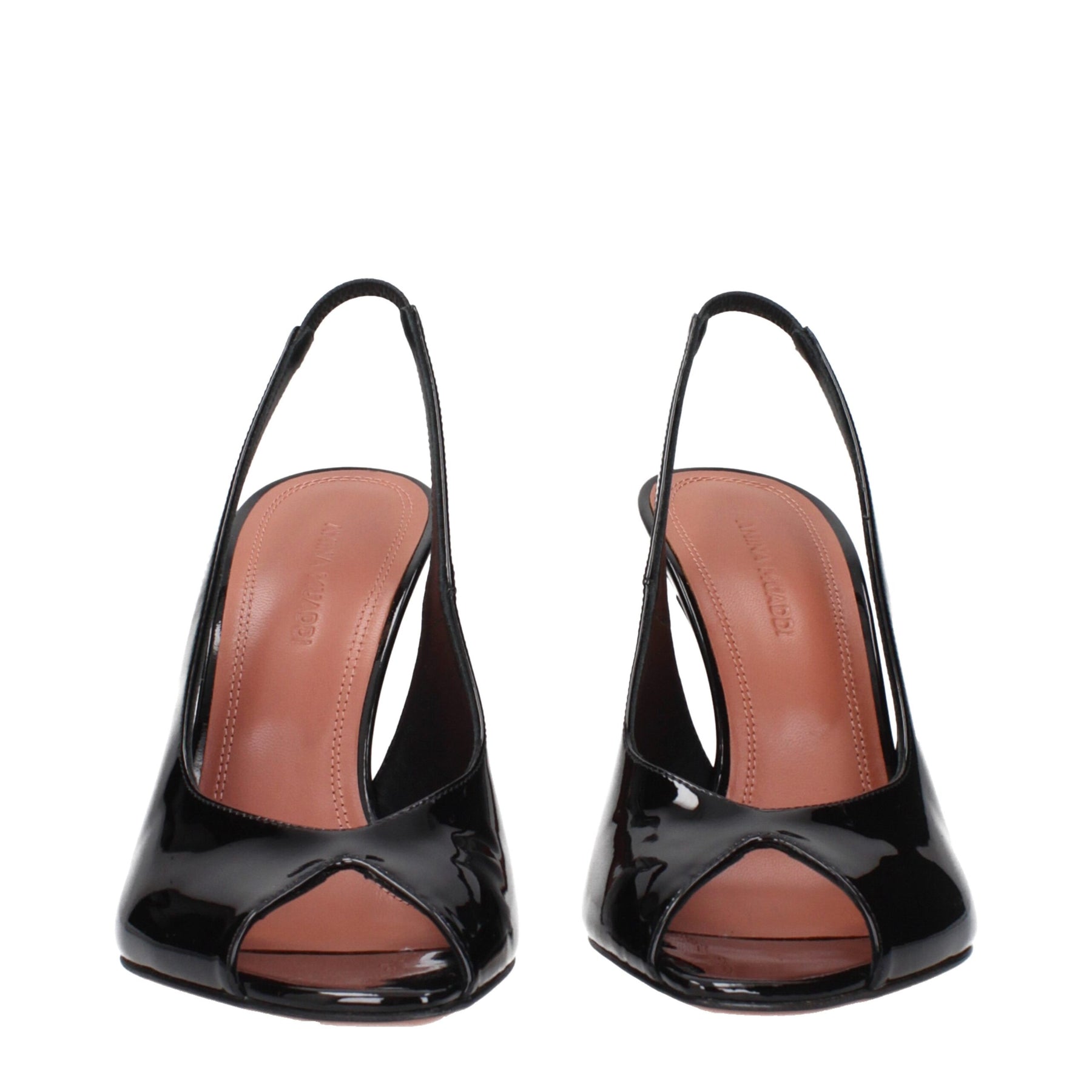 Amina Muaddi Black Leather Stiletto Heel Sandals | Regal Royce