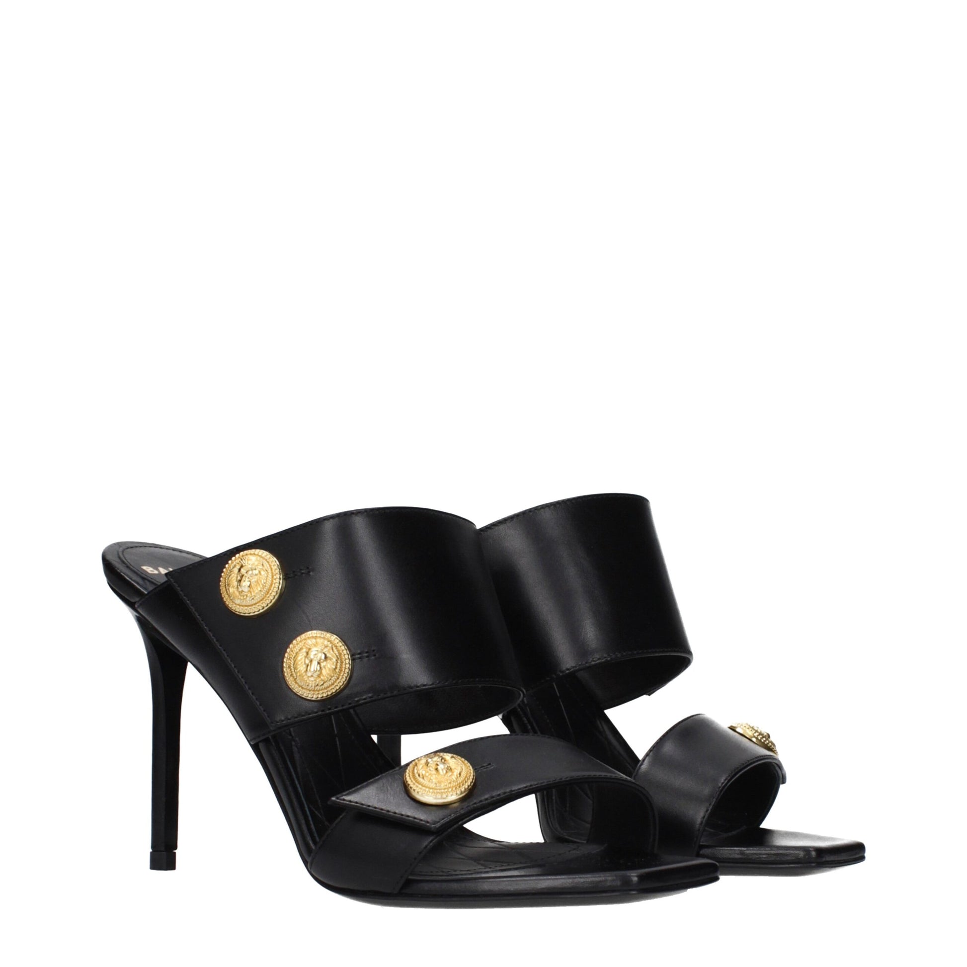 Balmain Black Leather Stiletto Heel Sandals | Regal Royce