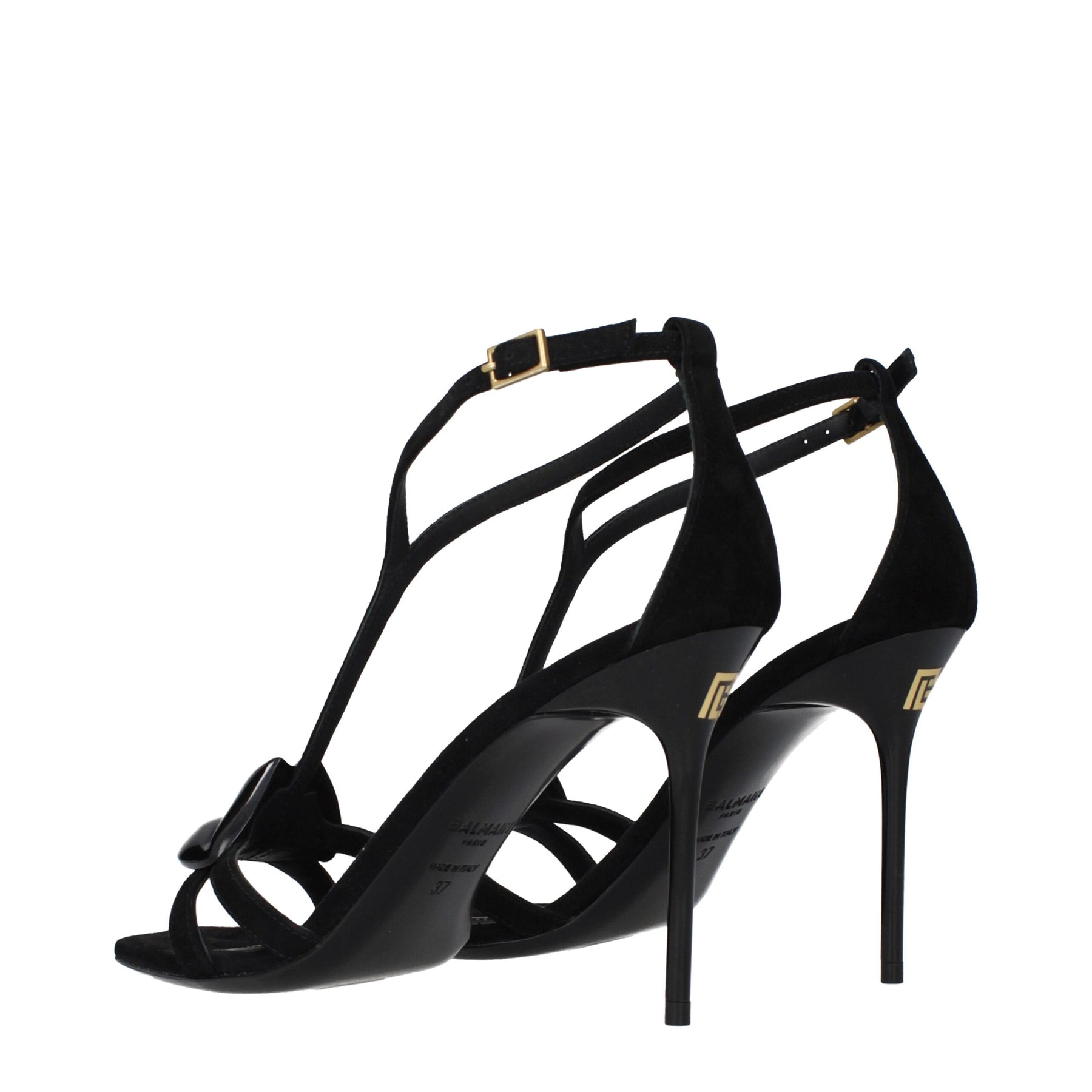 Balmain Black Leather Stiletto Heel Sandals | Regal Royce