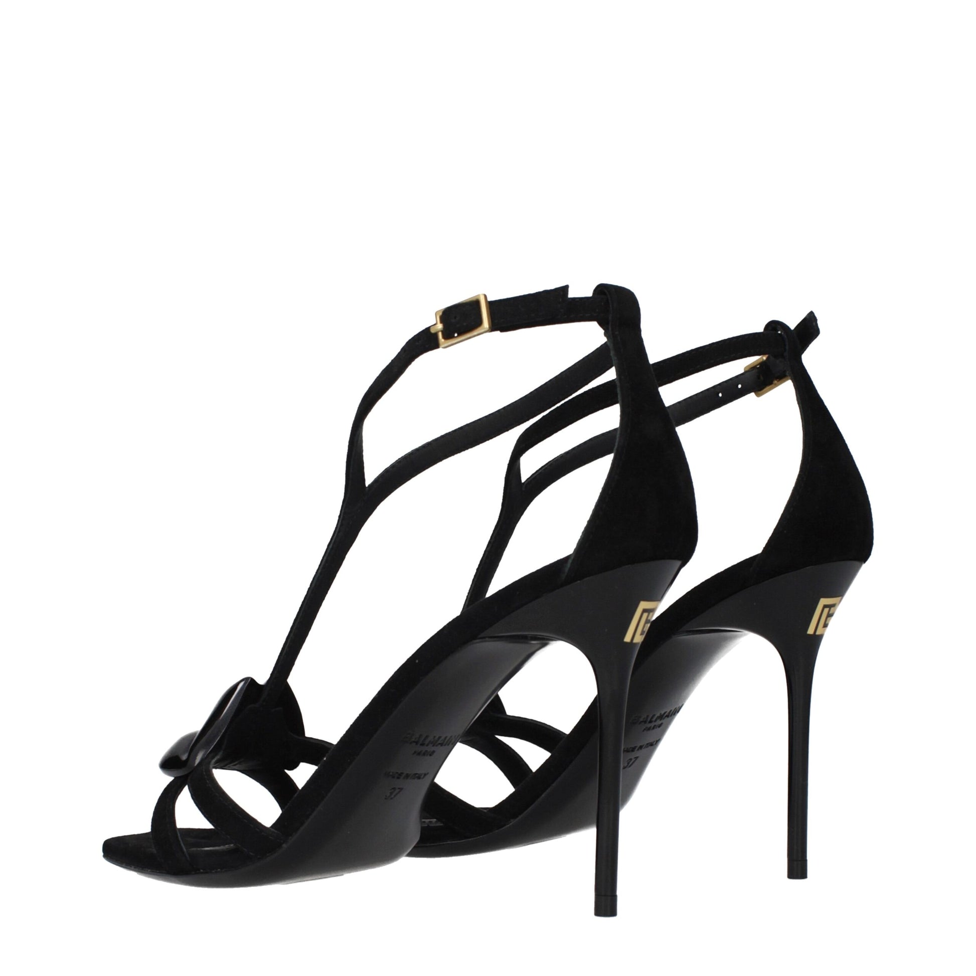 Balmain Black Leather Stiletto Heel Sandals | Regal Royce