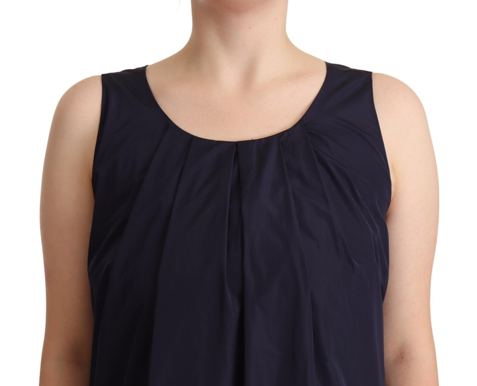 P.A.R.O.S.H. Navy Blue Sleeveless Round Neck Mermaid Long Dress | Regal Royce