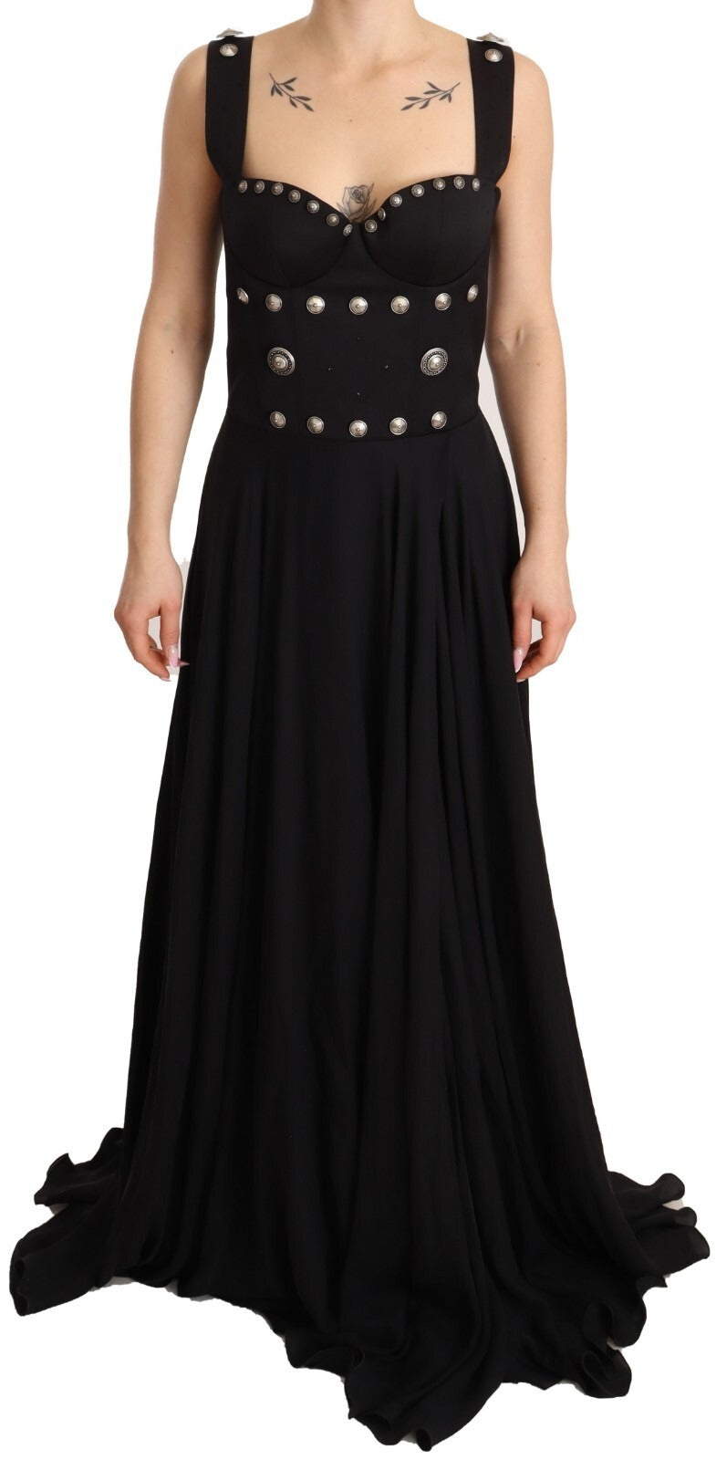 Fausto Puglisi Silk Black Studded Sleeveless A-line Max Dress | Regal Royce
