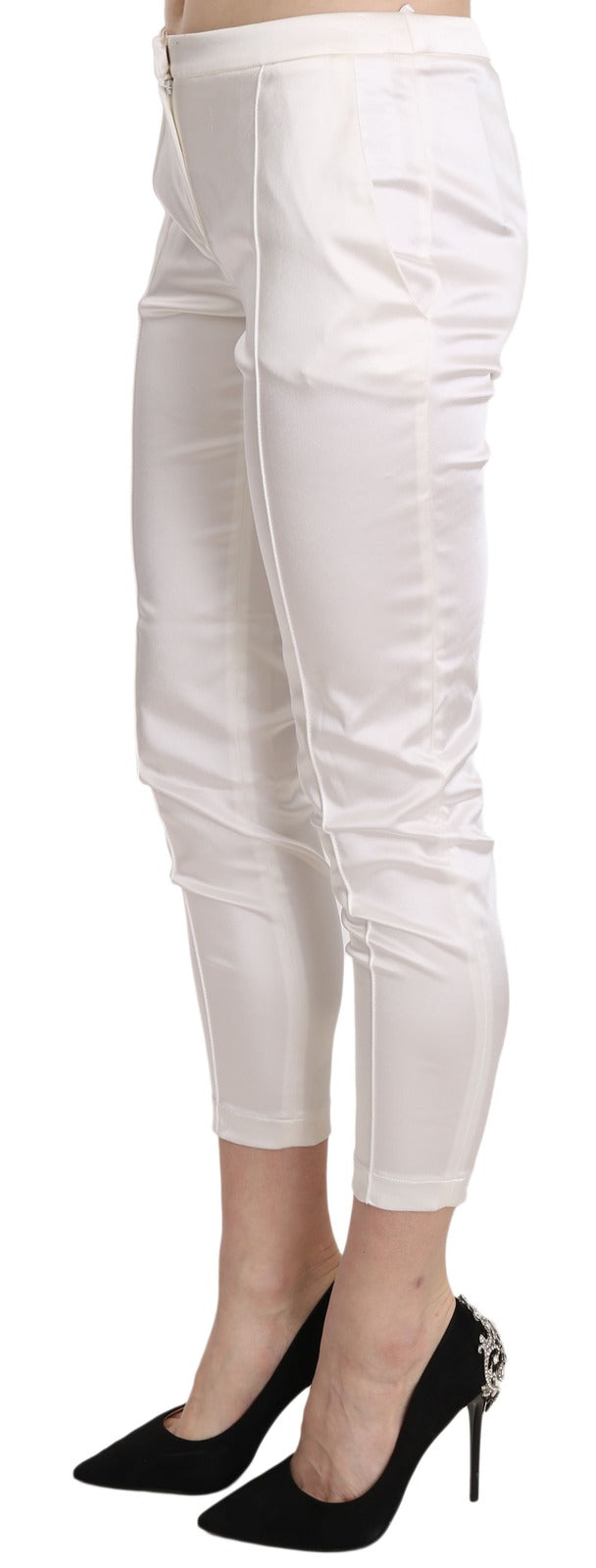 Elisabetta Franchi White Low Waist Cropped Skinny Trouser Pants | Regal Royce