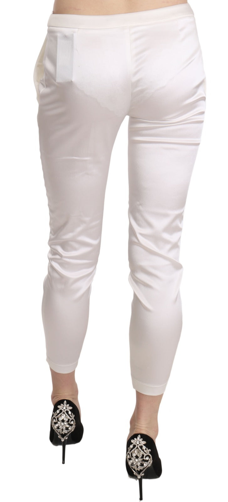 Elisabetta Franchi White Low Waist Cropped Skinny Trouser Pants | Regal Royce