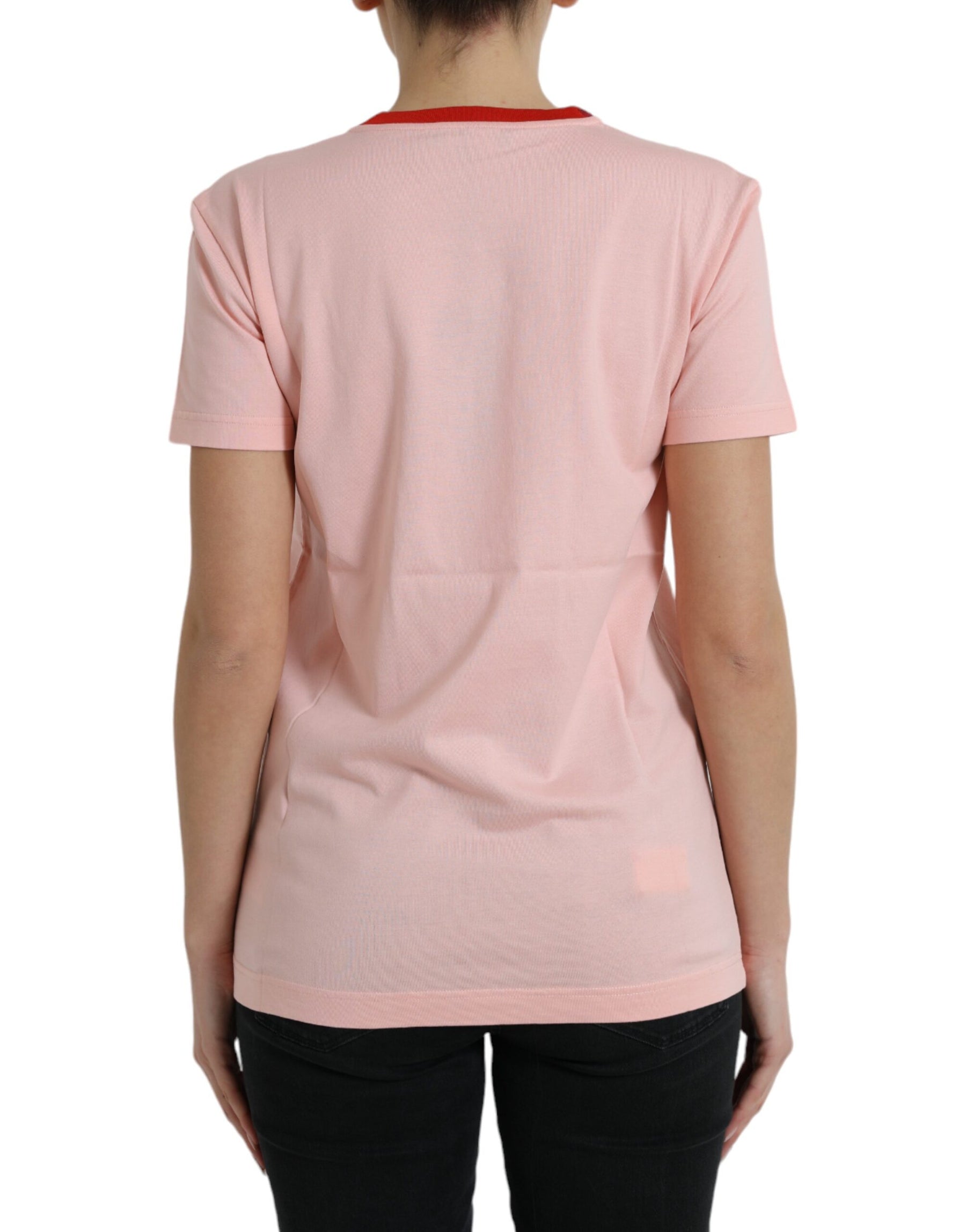 Dolce & Gabbana Pink Graphic Print Cotton Crew Neck T-shirt | Regal Royce