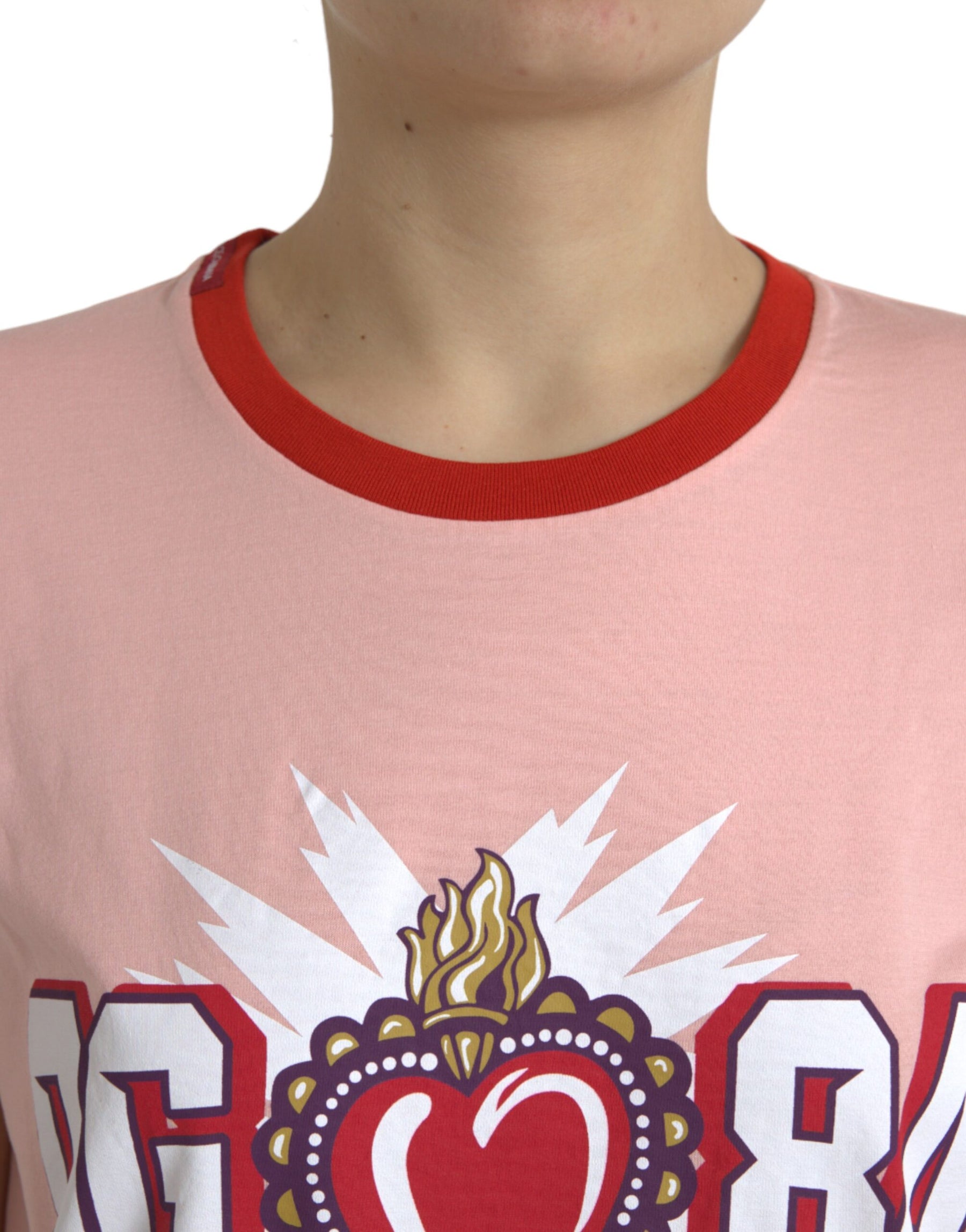 Dolce & Gabbana Pink Graphic Print Cotton Crew Neck T-shirt | Regal Royce