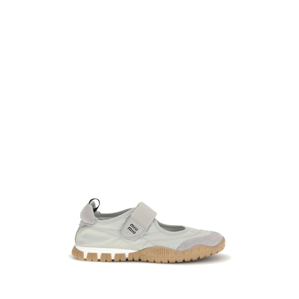 Miu Miu Gray Recycled Polyamide Ballet Flats | Regal Royce