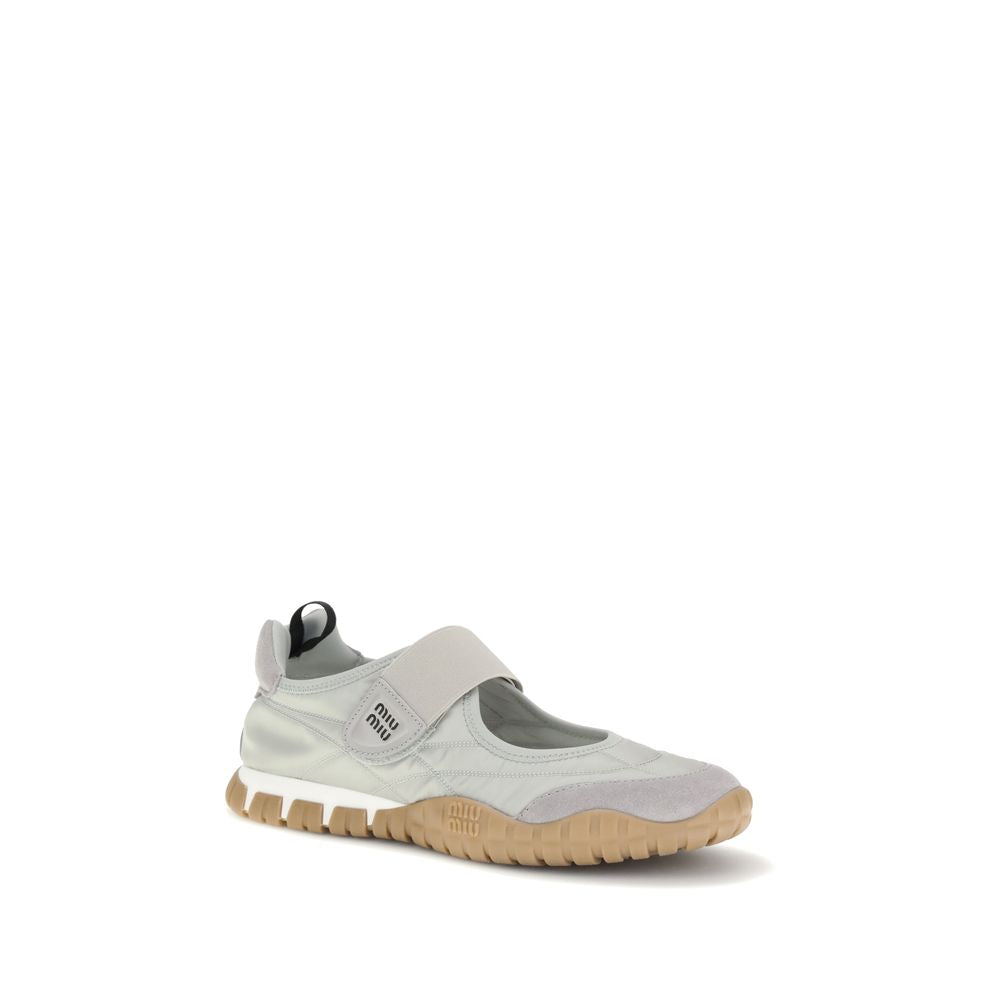 Miu Miu Gray Recycled Polyamide Ballet Flats | Regal Royce