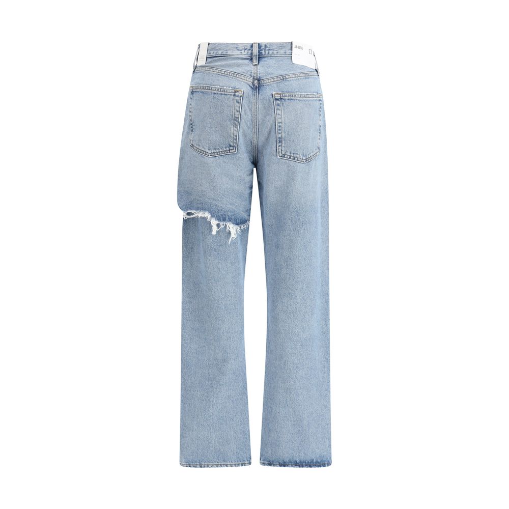 Agolde Light Blue Cotton Straight-Leg Jeans | Regal Royce