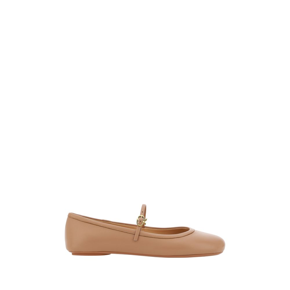 Gianvito Rossi Beige Calf Leather Bos Taurus Ballet Flats | Regal Royce