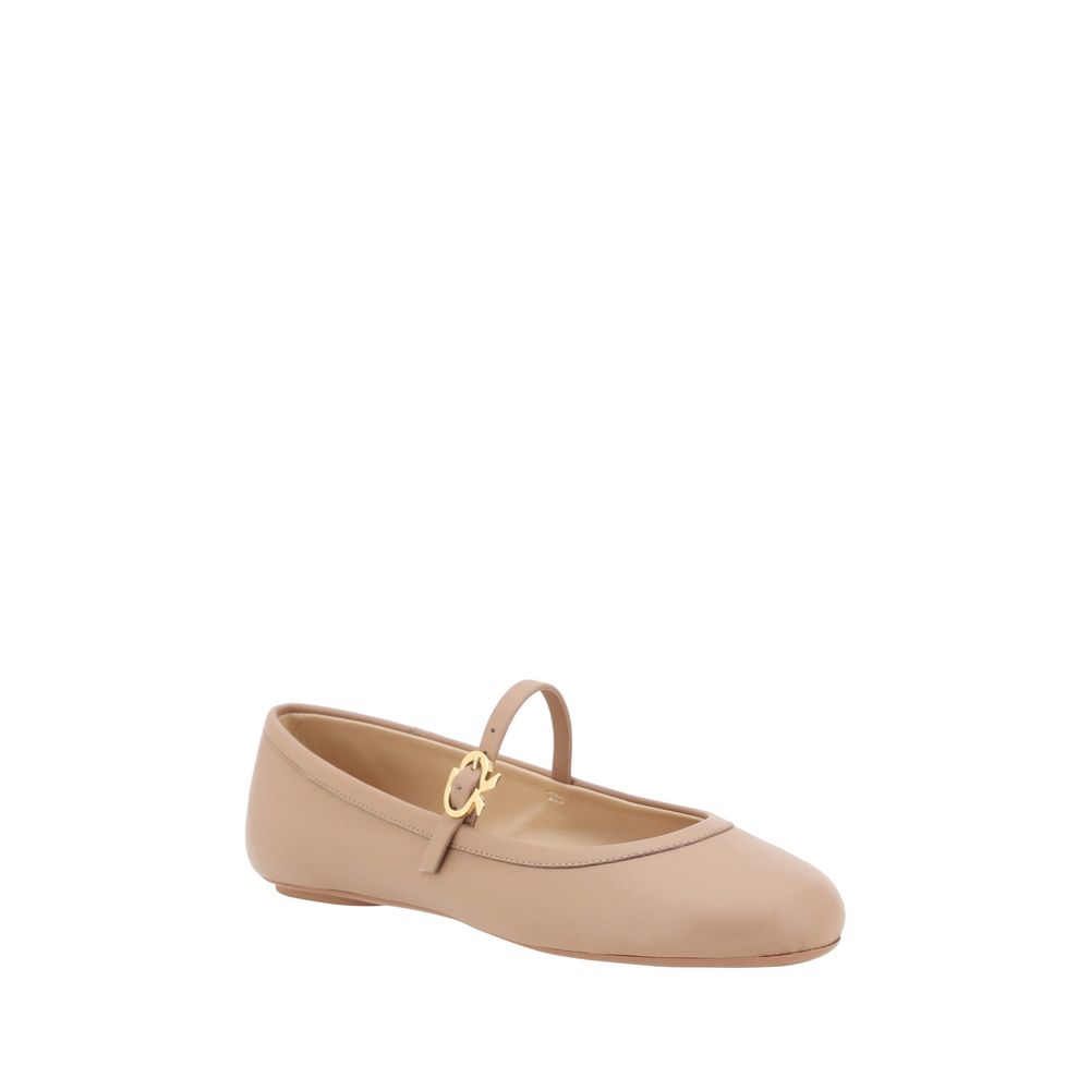 Gianvito Rossi Beige Calf Leather Bos Taurus Ballet Flats | Regal Royce