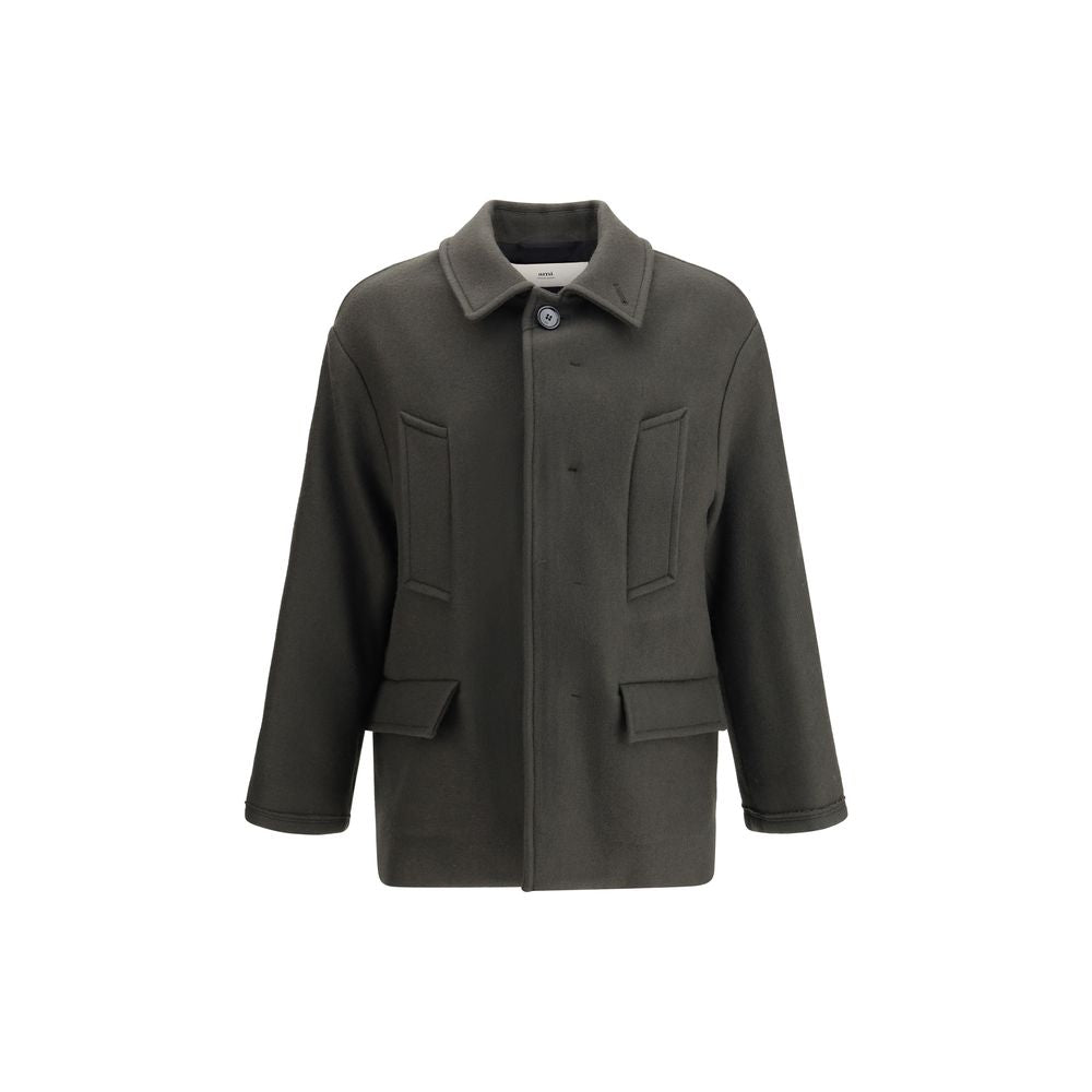 Ami Paris Gray Fleece Wool Coat