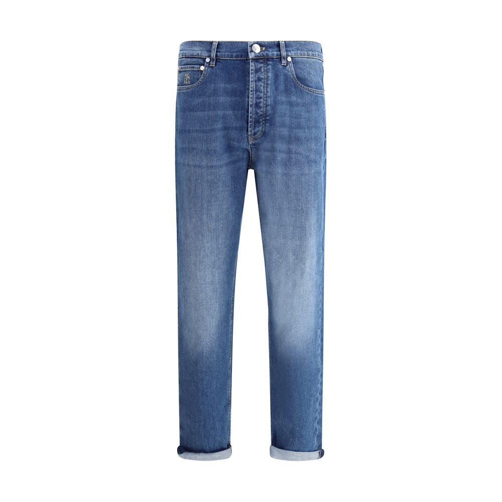 Brunello Cucinelli Blue Cotton Straight-Leg Jeans | Regal Royce