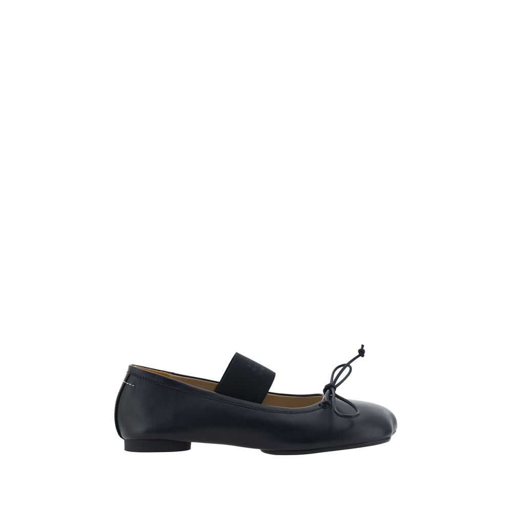 MM6 Black Calf Leather Bos Taurus Ballet Flats | Regal Royce