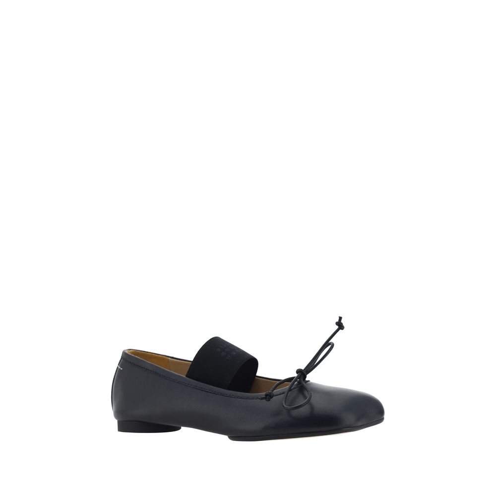 MM6 Black Calf Leather Bos Taurus Ballet Flats | Regal Royce