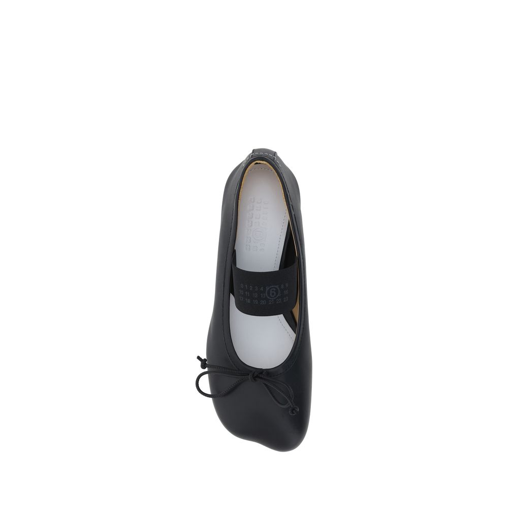 MM6 Black Calf Leather Bos Taurus Ballet Flats | Regal Royce