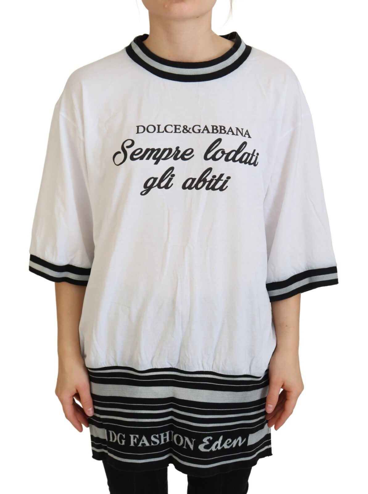 Dolce & Gabbana White Printed Short Sleeves Pullover Top | Regal Royce