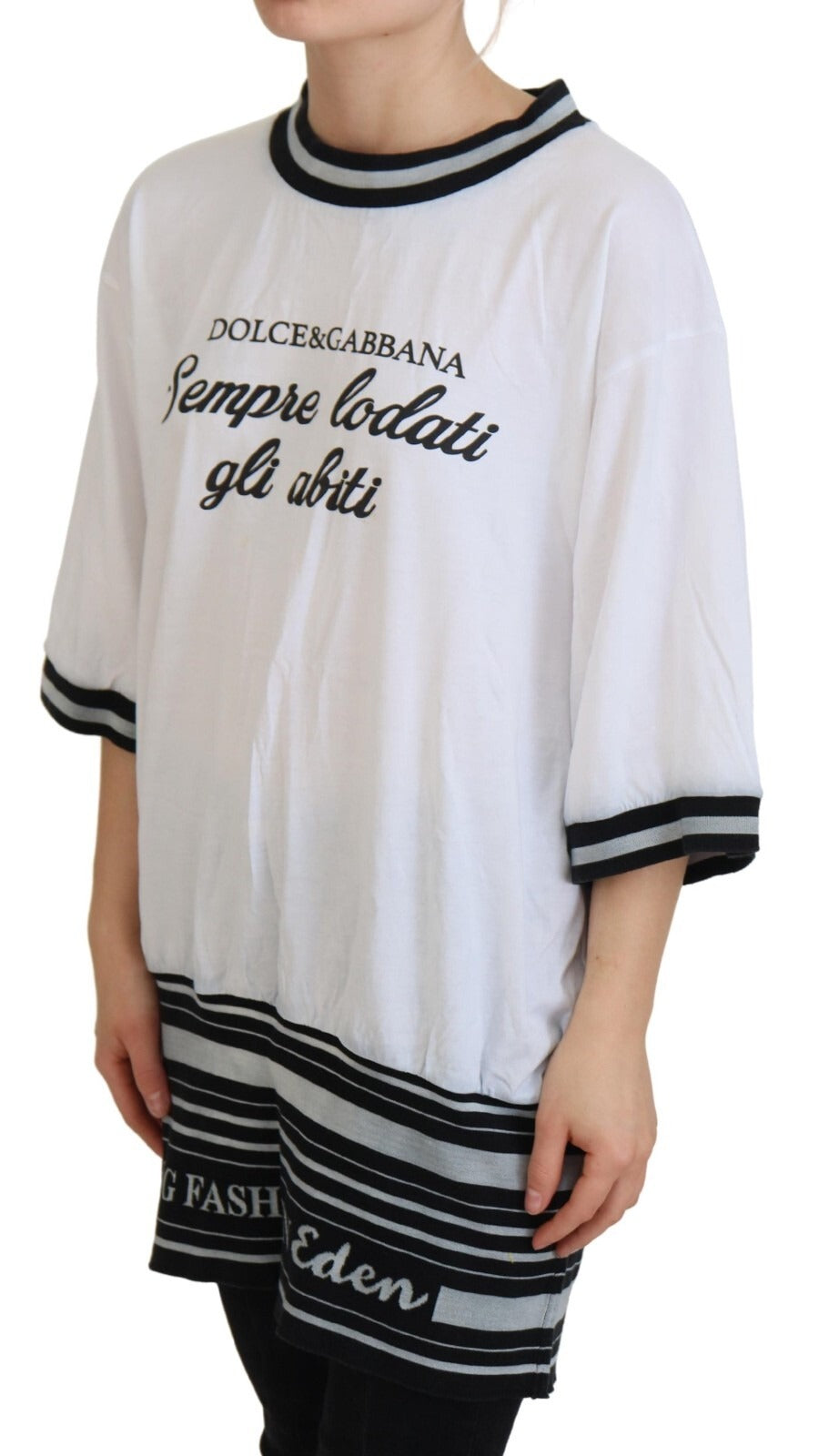 Dolce & Gabbana White Printed Short Sleeves Pullover Top | Regal Royce