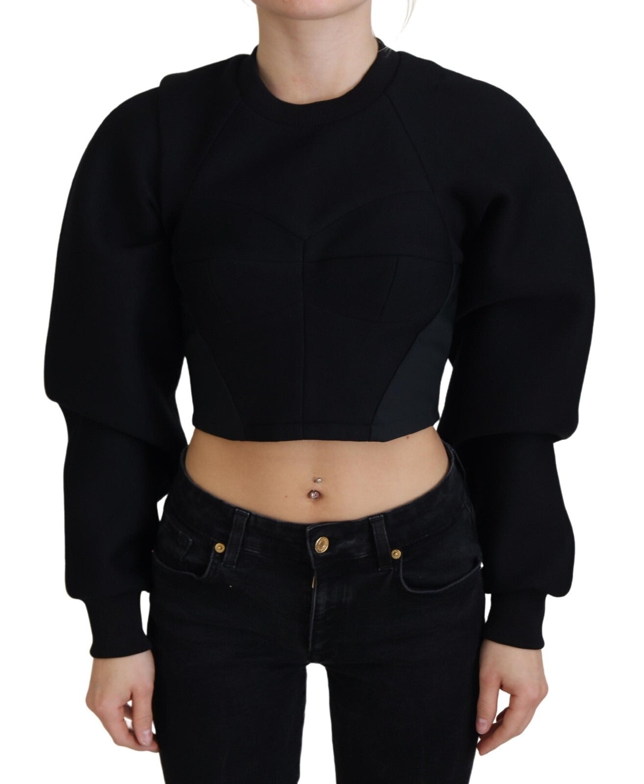Philosophy Black Cropped Zipper Back Sweatshirt Sweater | Regal Royce
