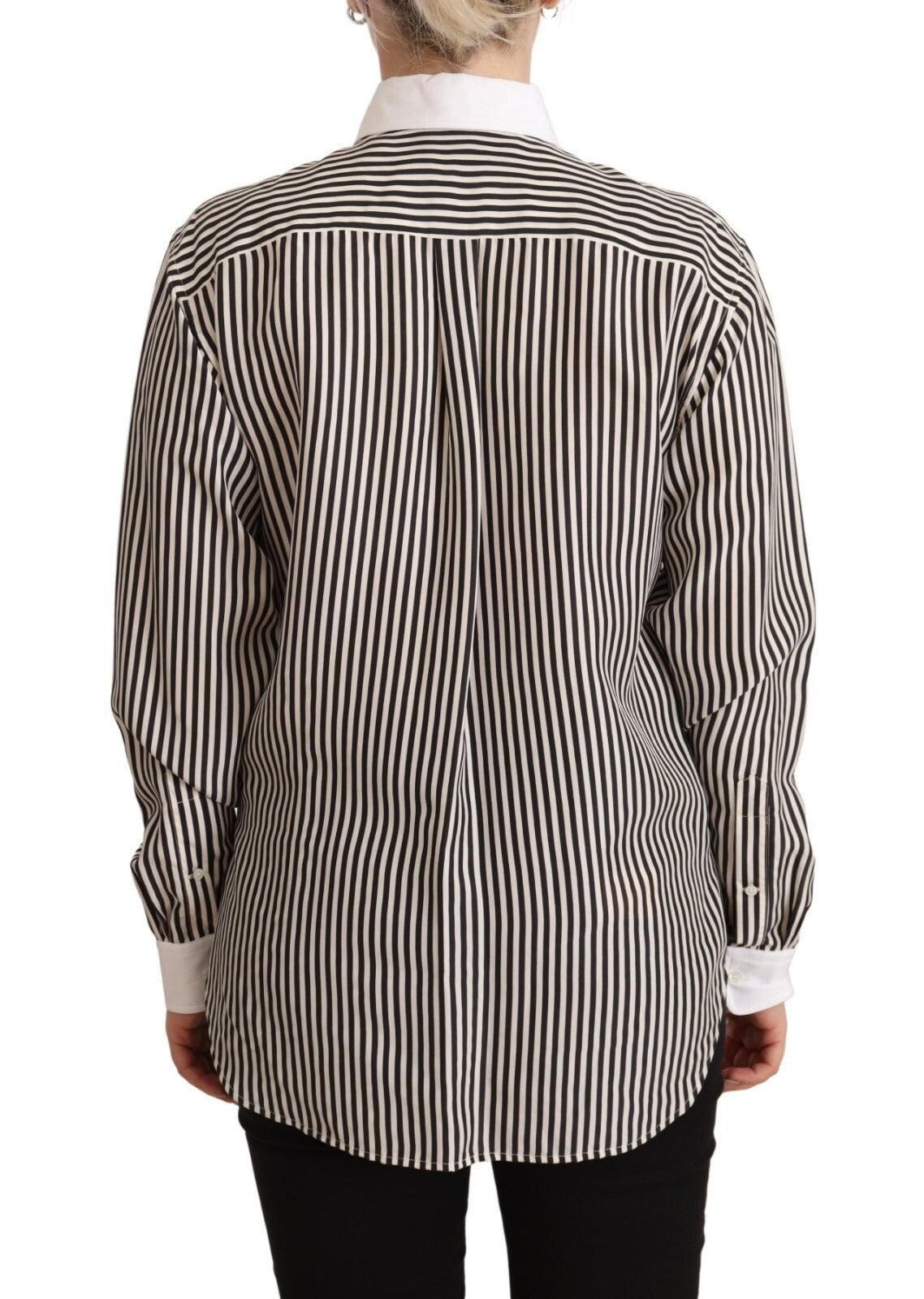 Polo Ralph Lauren Black White Striped Long Sleeves Collared Top | Regal Royce