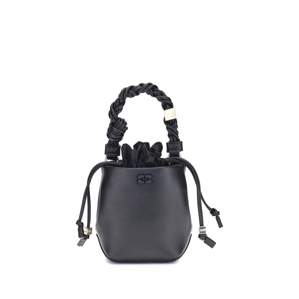 Ganni Black Recycled Leather Backet Bag | Regal Royce