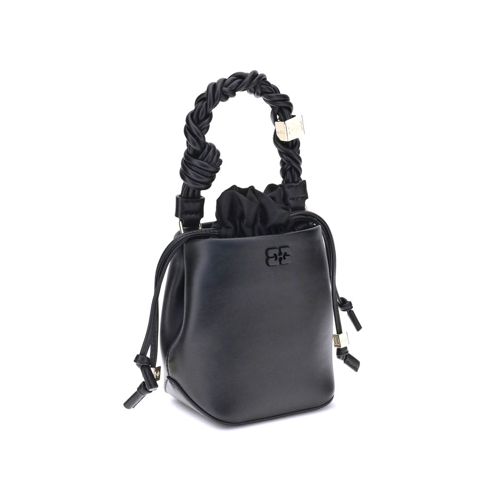 Ganni Black Recycled Leather Backet Bag | Regal Royce