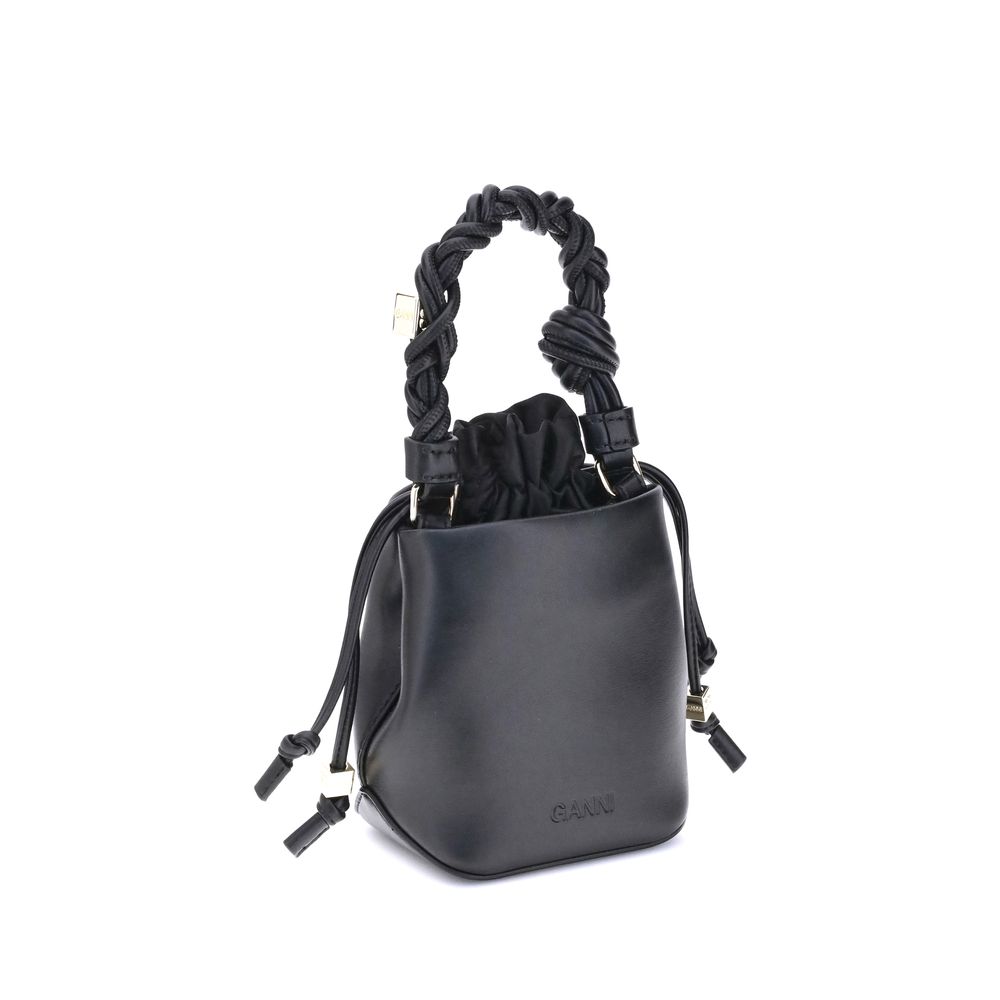 Ganni Black Recycled Leather Backet Bag | Regal Royce