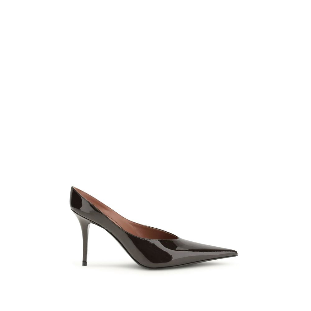 Amina Muaddi Brown Calf Leather Bos Taurus High Heel Pumps | Regal Royce