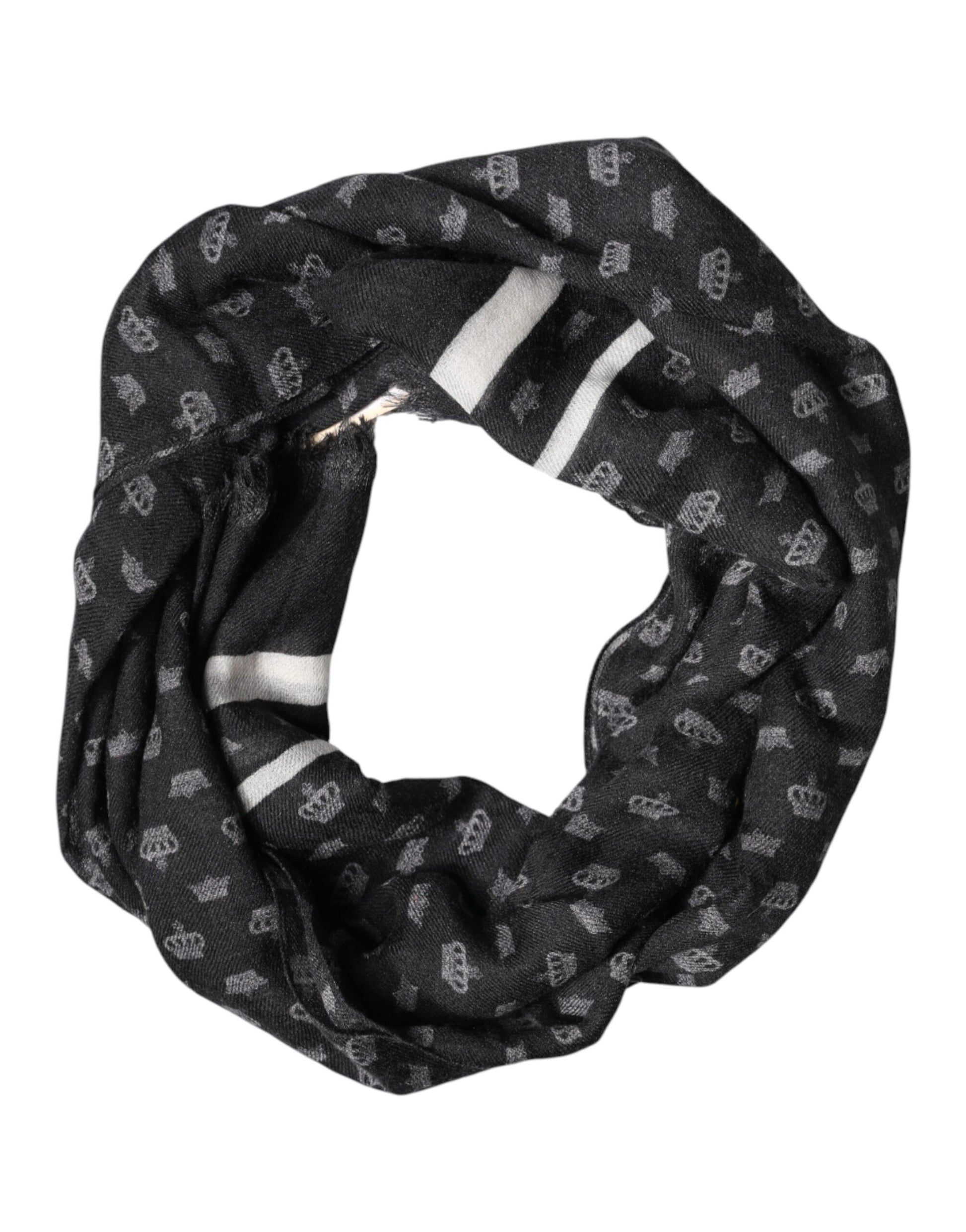Dolce & Gabbana Black Crown Cashmere Neck Wrap Shawl Scarf | Regal Royce