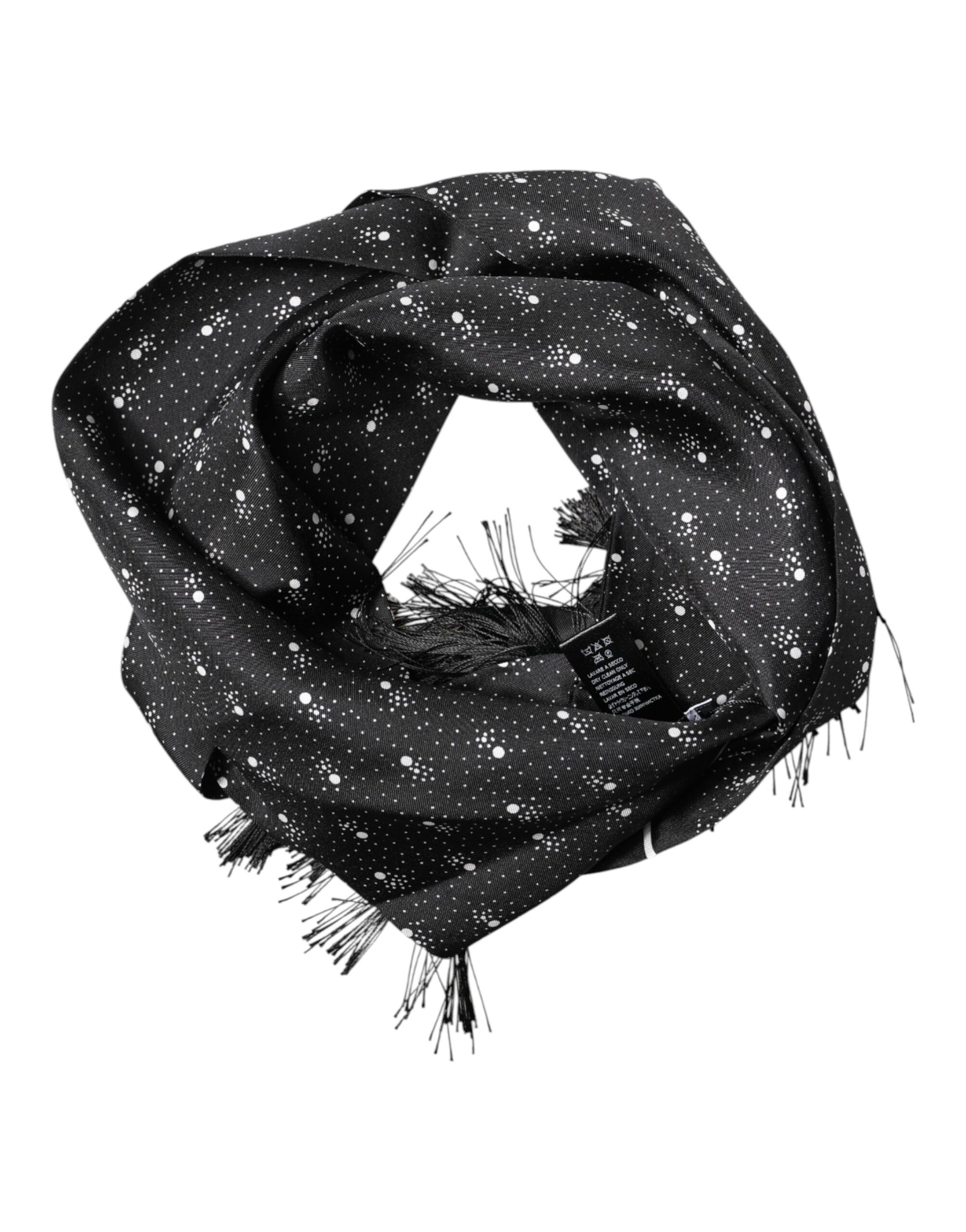 Dolce & Gabbana Black Silk Dotted Men Neck Wrap Shawl Scarf | Regal Royce