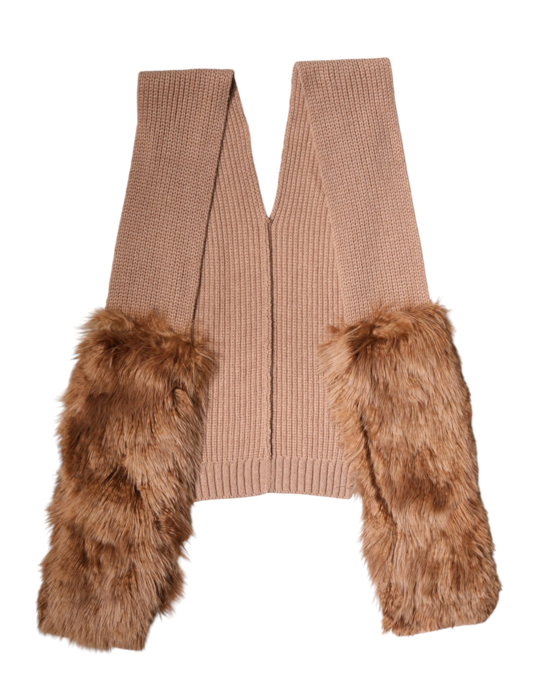 Dolce & Gabbana Brown Cashmere Knitted Fur Shawl Scarf | Regal Royce