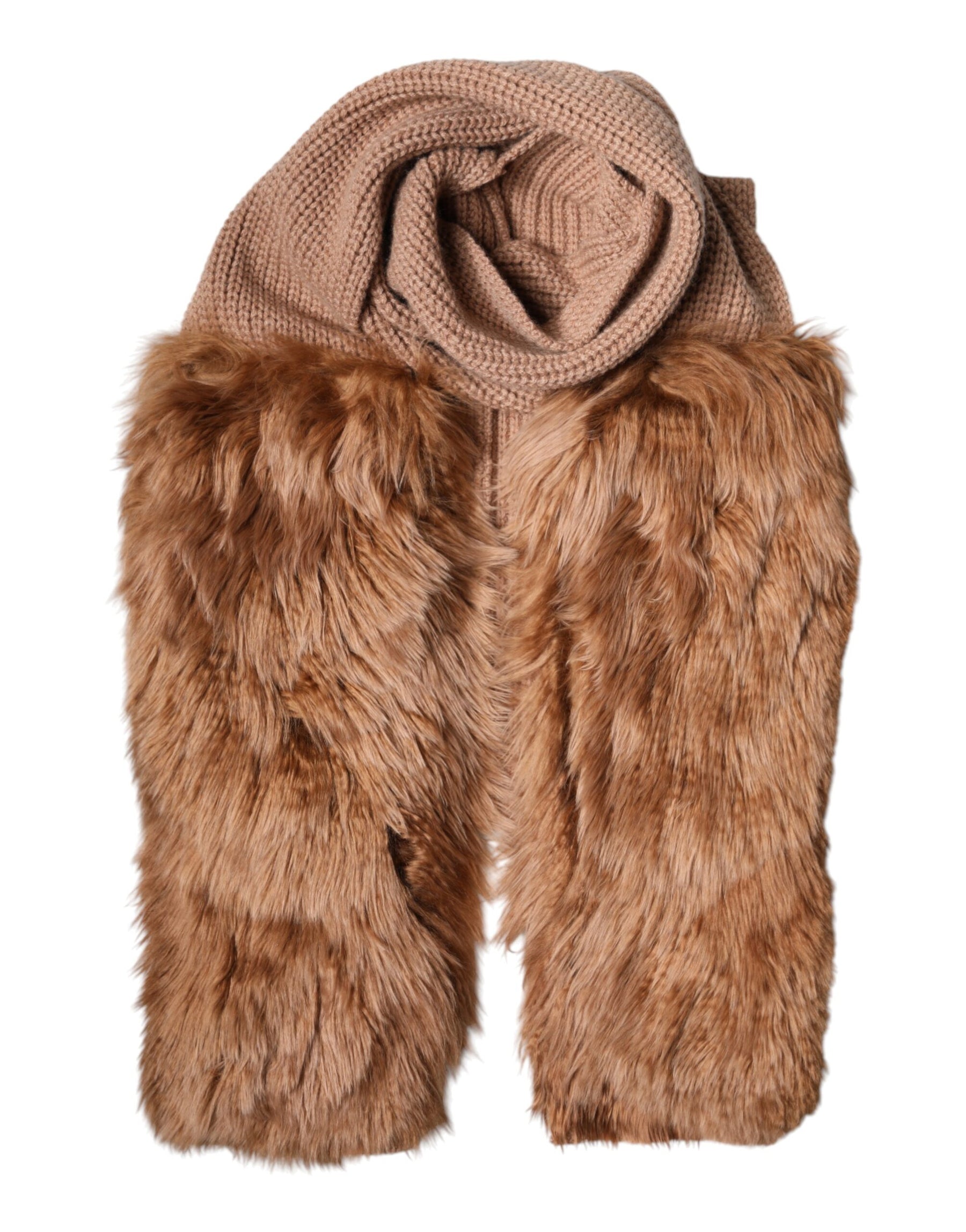 Dolce & Gabbana Brown Cashmere Knitted Fur Shawl Scarf | Regal Royce