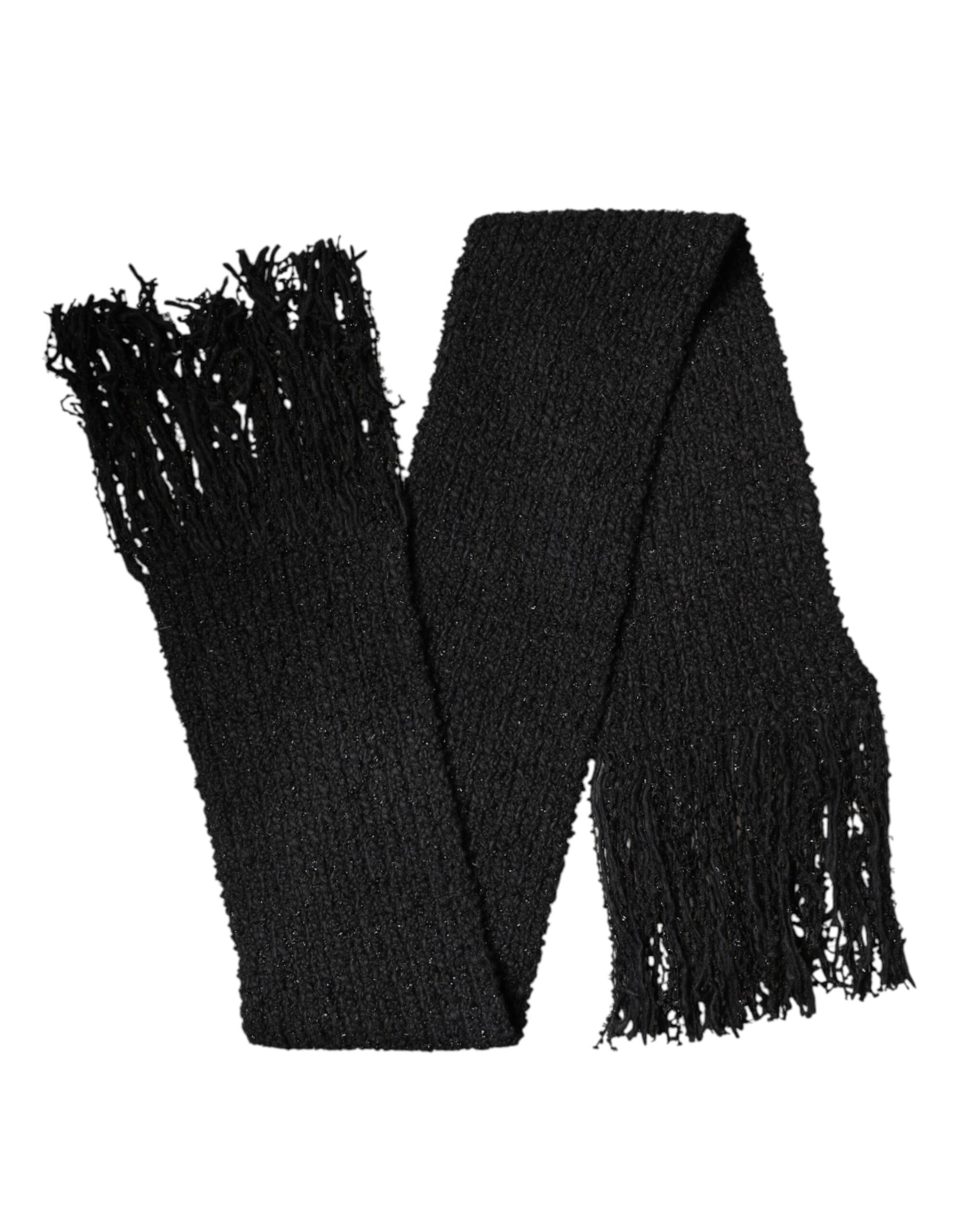 Dolce & Gabbana Black Cashmere Knit Shawl Fringes Scarf | Regal Royce